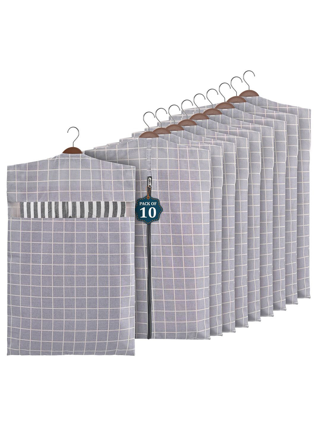 Kuber Industries Grey Set of 10 Storage Bag Clothes Cover Regular Multi-Utility Organisers