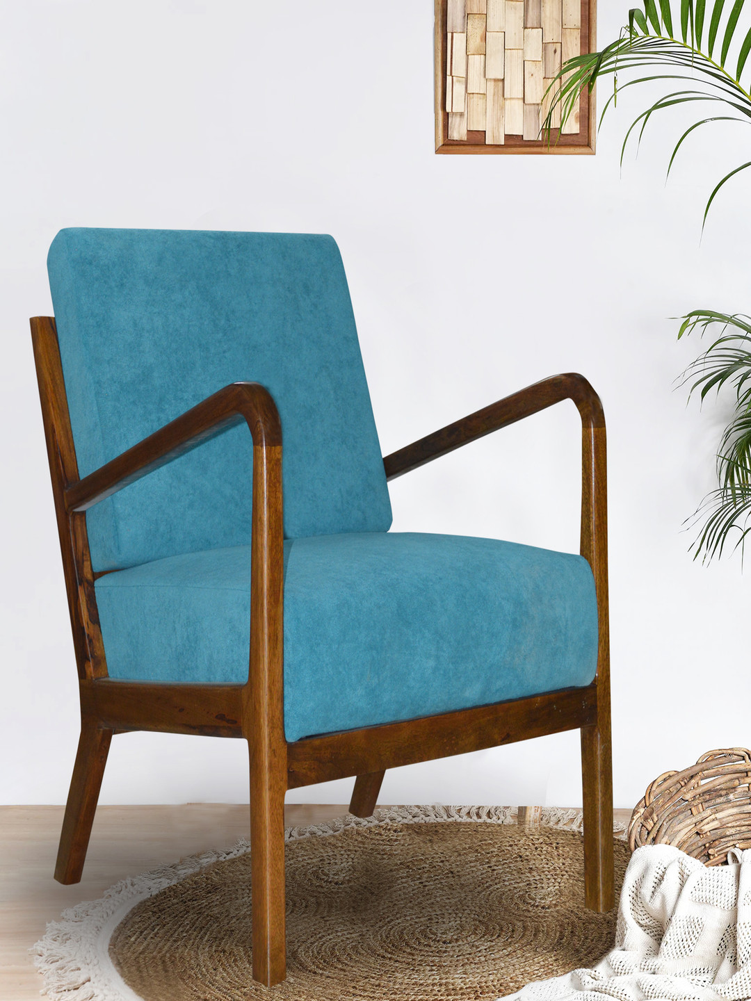 GLOBALLY INDIAN Blue And Brown Wooden Lounge Chair