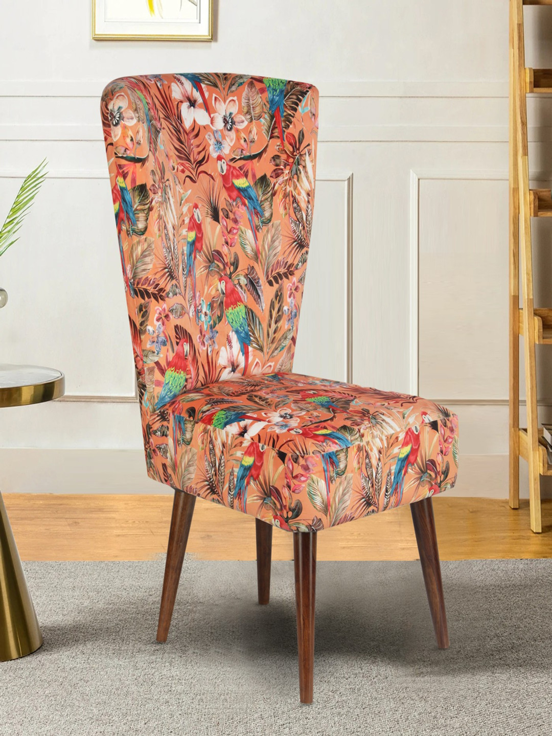 GLOBALLY INDIAN Orange And Blue Printed Modern Accent Chair