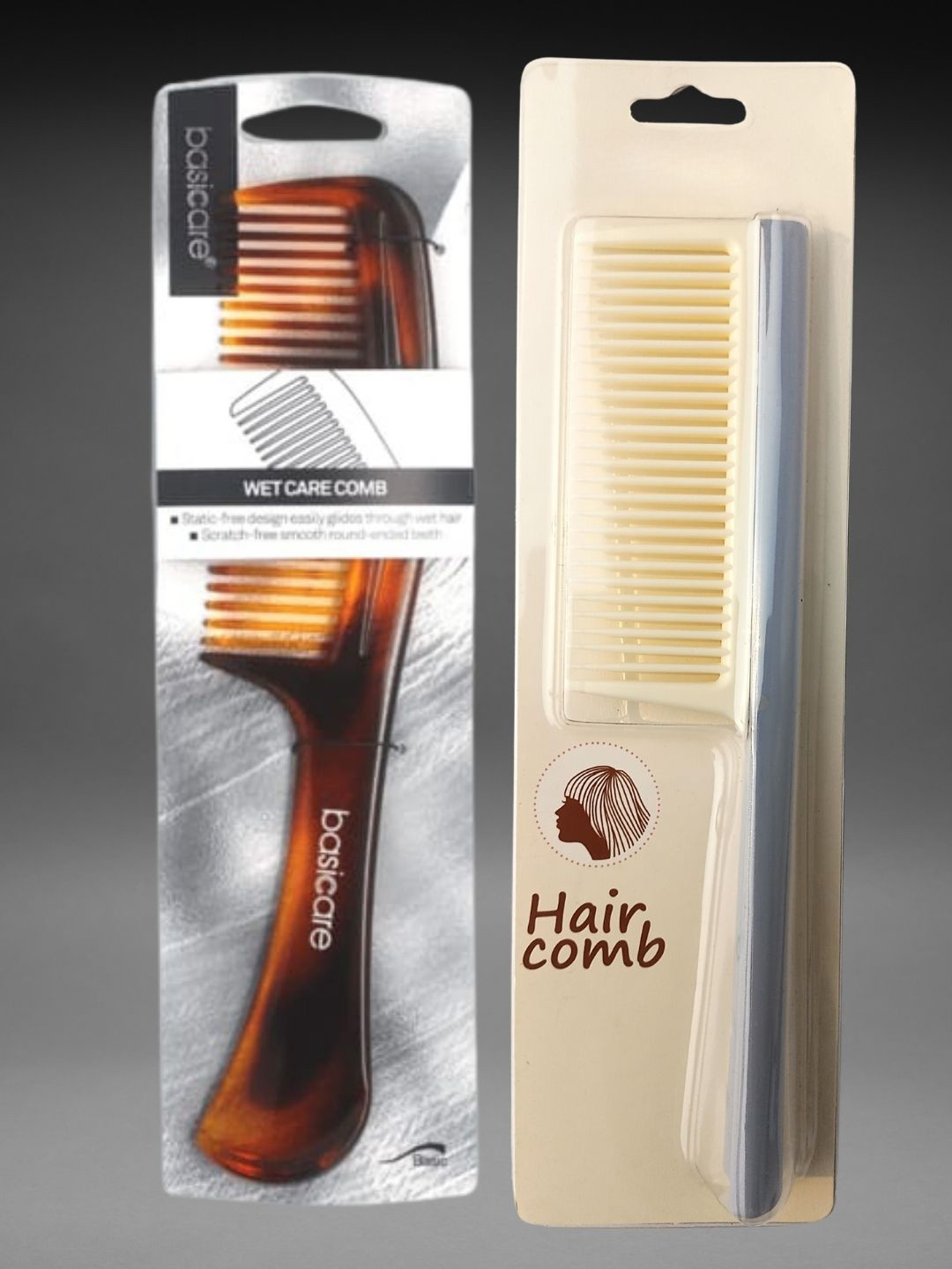 basicare Set Of 2 Wide Teeth & Wet Care Detangling Hair Combs - Brown & Cream
