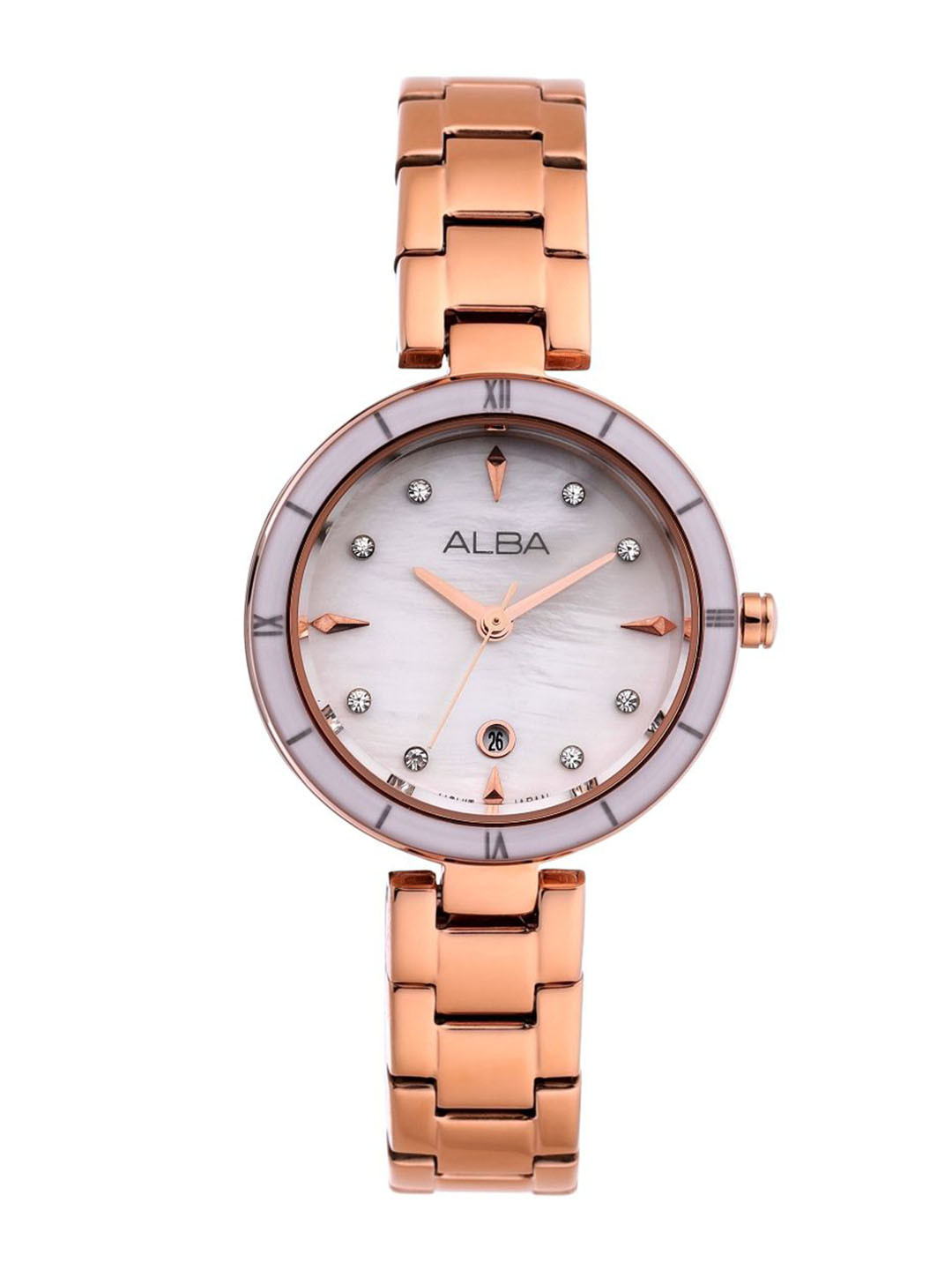 Alba by seiko White Mother of Pearl With Rose Gold Strap-AH7AW6X1