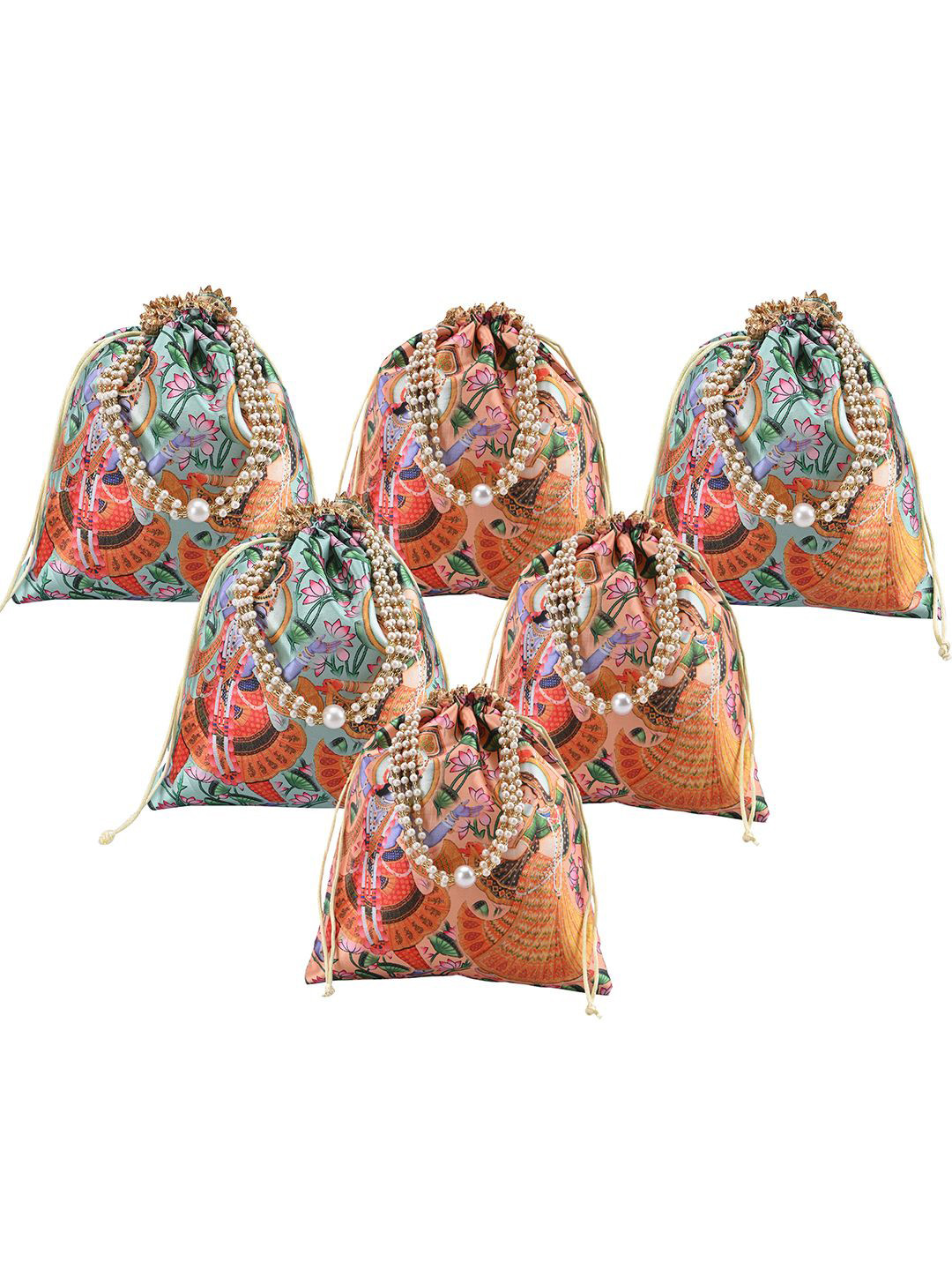 Kuber Industries 6 Pcs Potli Bag For Women & Girls Printed Potli Clutch