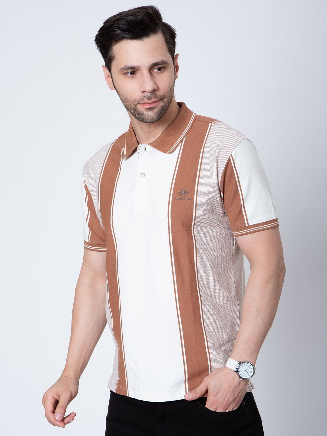 Sparky Men Striped Polo Collar Short Sleeves Regular Fit T-shirt