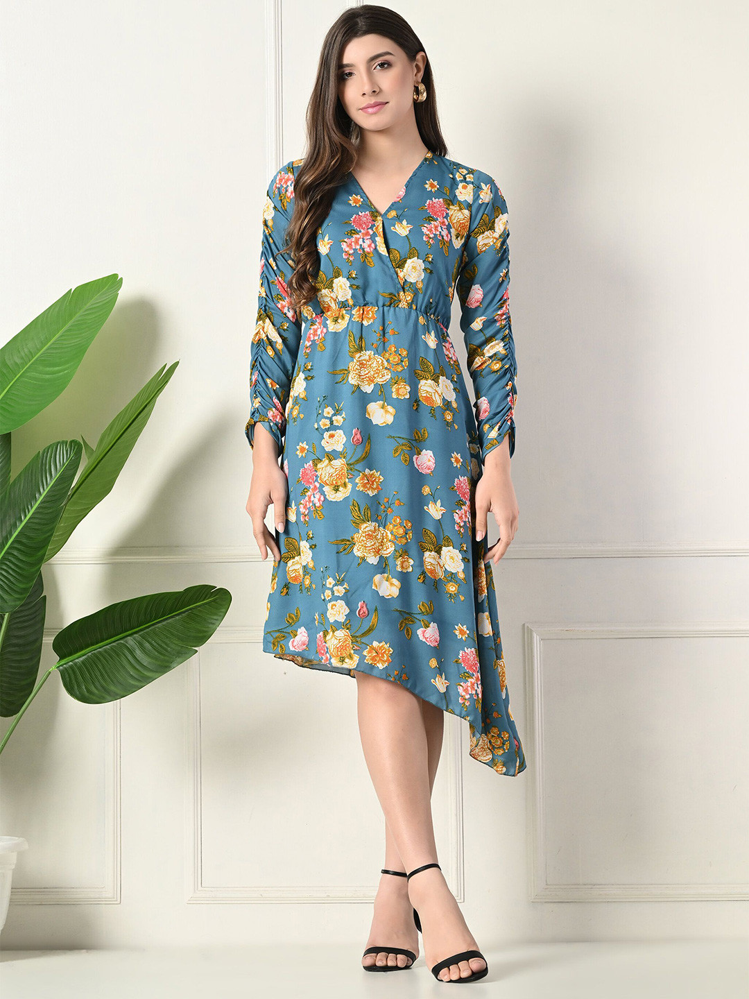FLYING FEST Floral Print Georgette Fit & Flare Dress