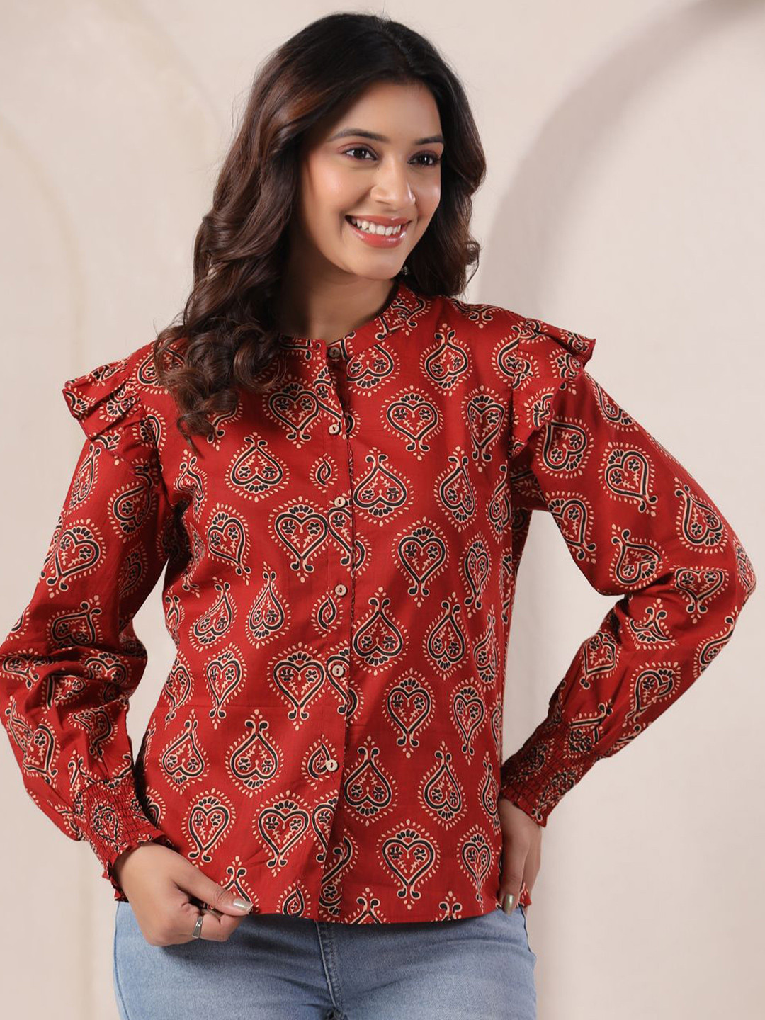Zenava by Myntra Women Ajarakh Buta Print Casual Shirt