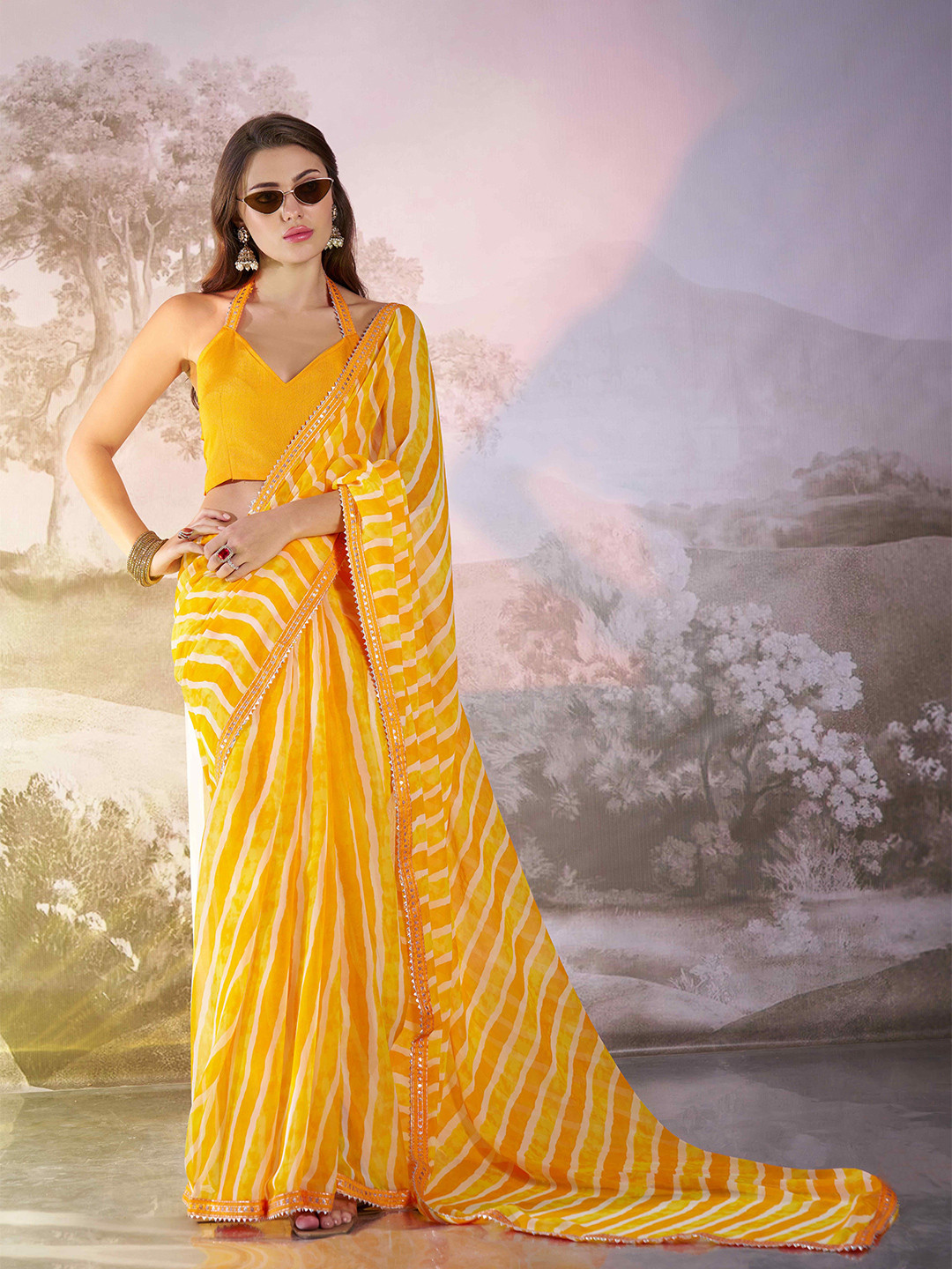 HERE&NOW Poly Georgette Tussar Saree