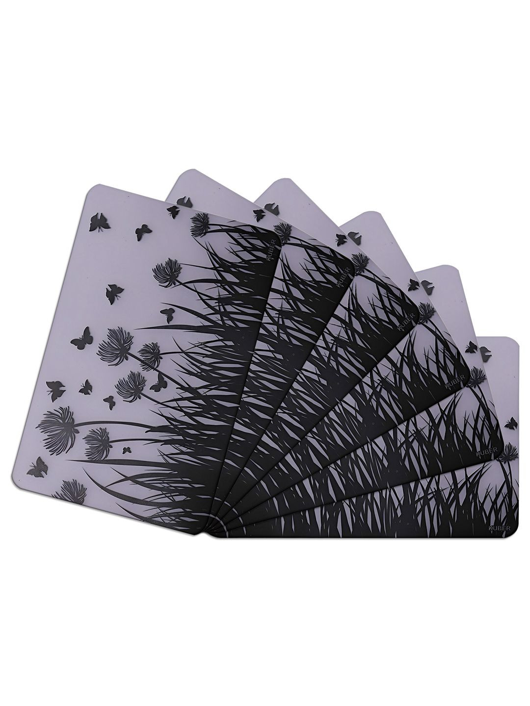 Kuber Industries 6-Pcs Grey & Black Printed Fridge Mat