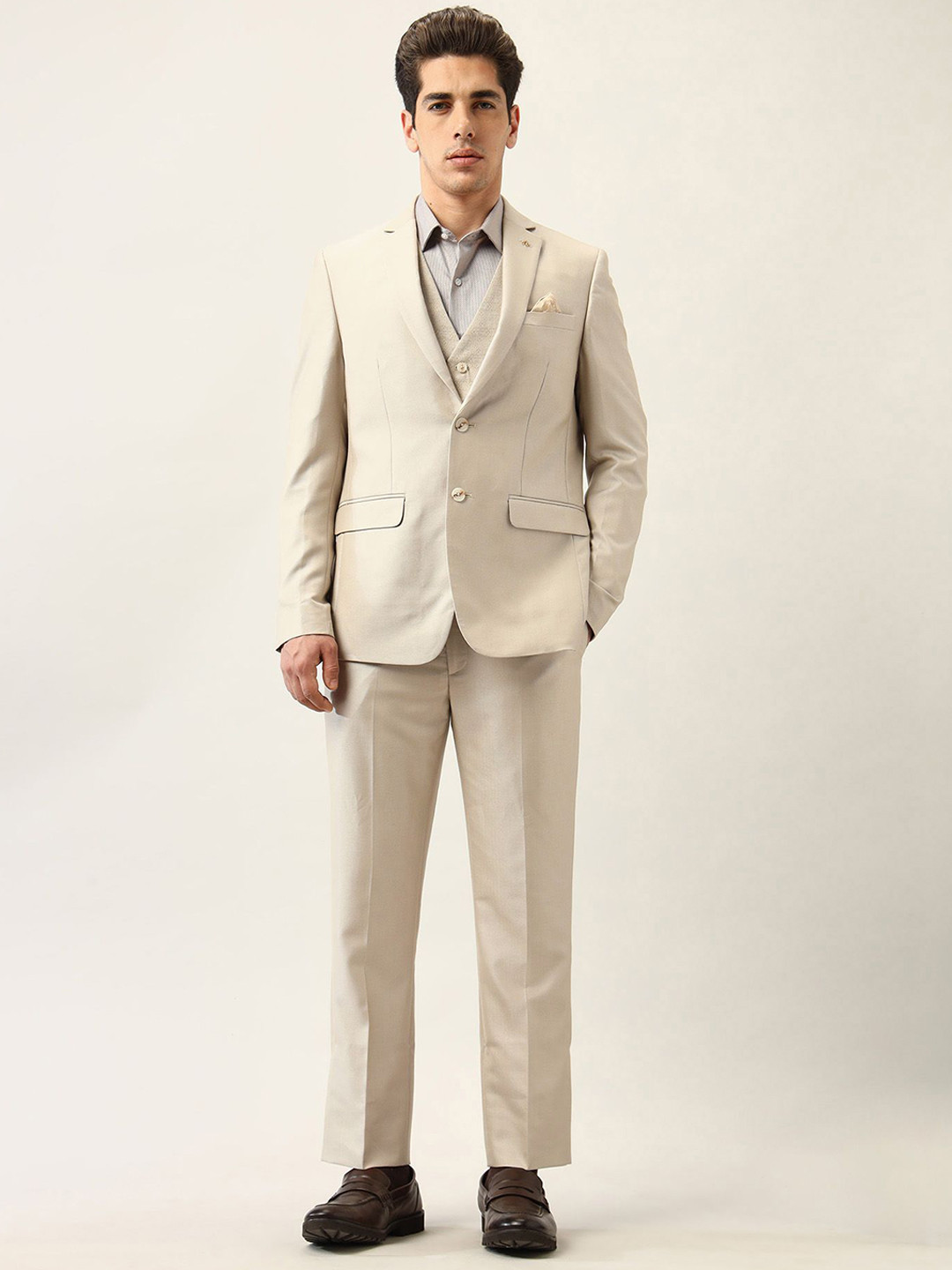 Arrow Ceremonial Self Design Tailored-Fit Single-Breasted Three-Piece Formal Suit
