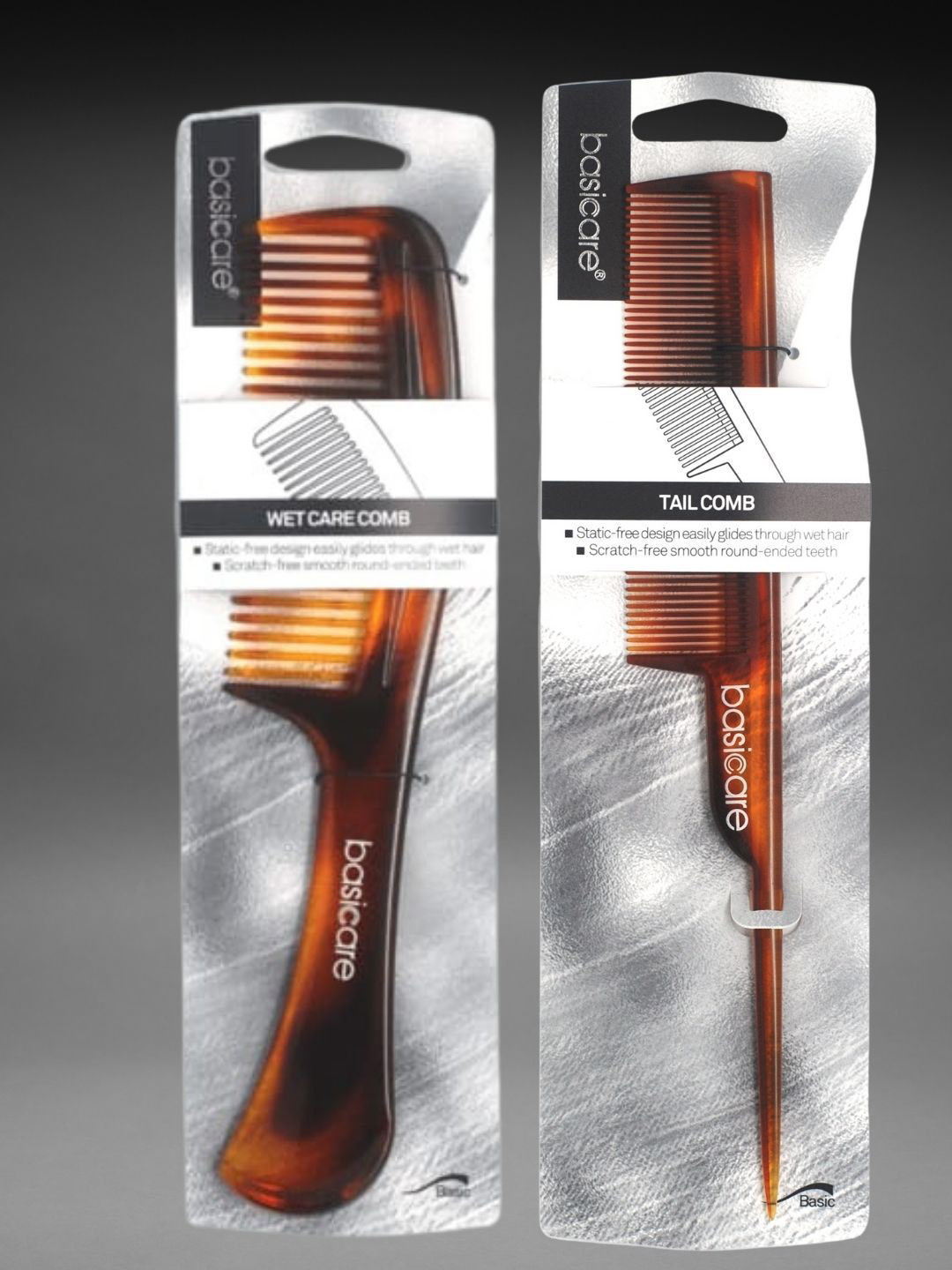 basicare Set Of 2 Wide Teeth Detangler & Tail Hair Combs - Brown