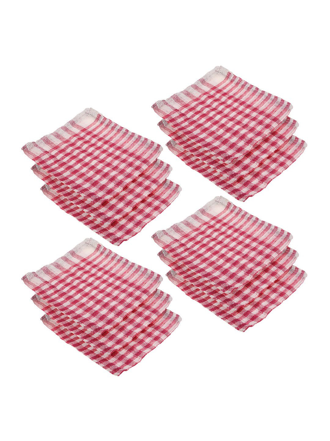 Kuber Industries Pink & White 12 Pieces Checked 300 GSM Cotton Kitchen Towels