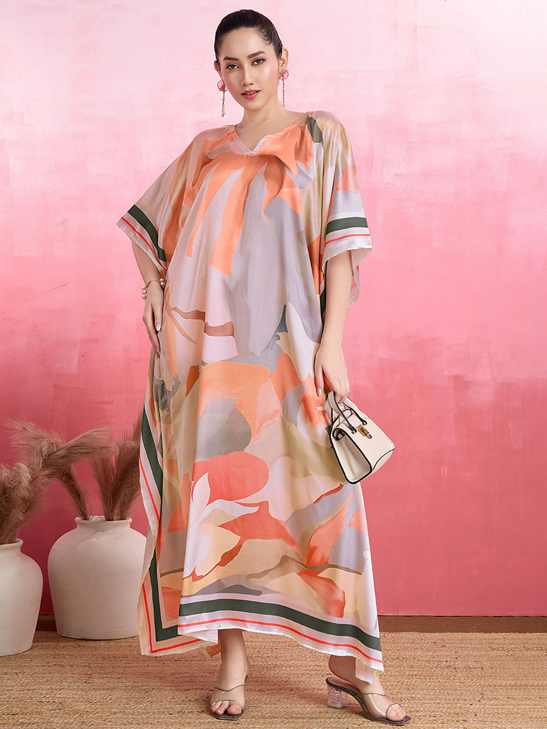 LABEL AARNA Blush Petals Soft Satin Kaftan