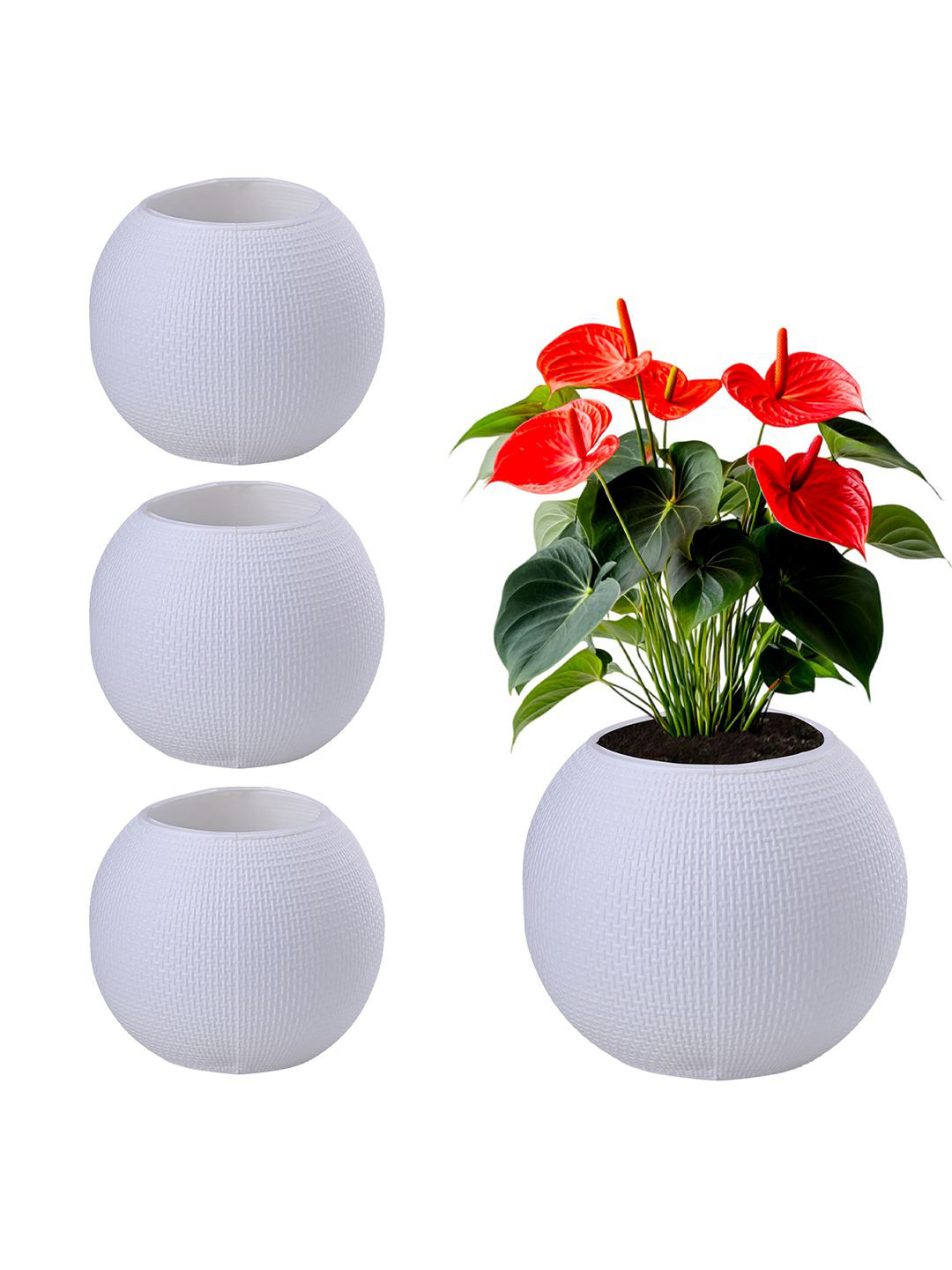 Kuber Industries 4Pcs Textured White Pot Shaped Flower Planters