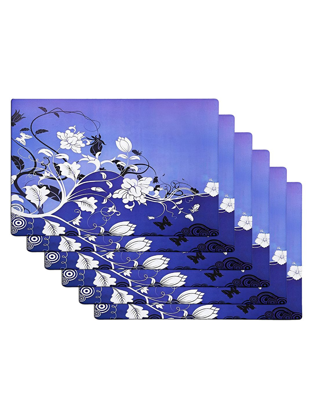 Kuber Industries 6-Pcs White & Blue Printed Fridge Mat