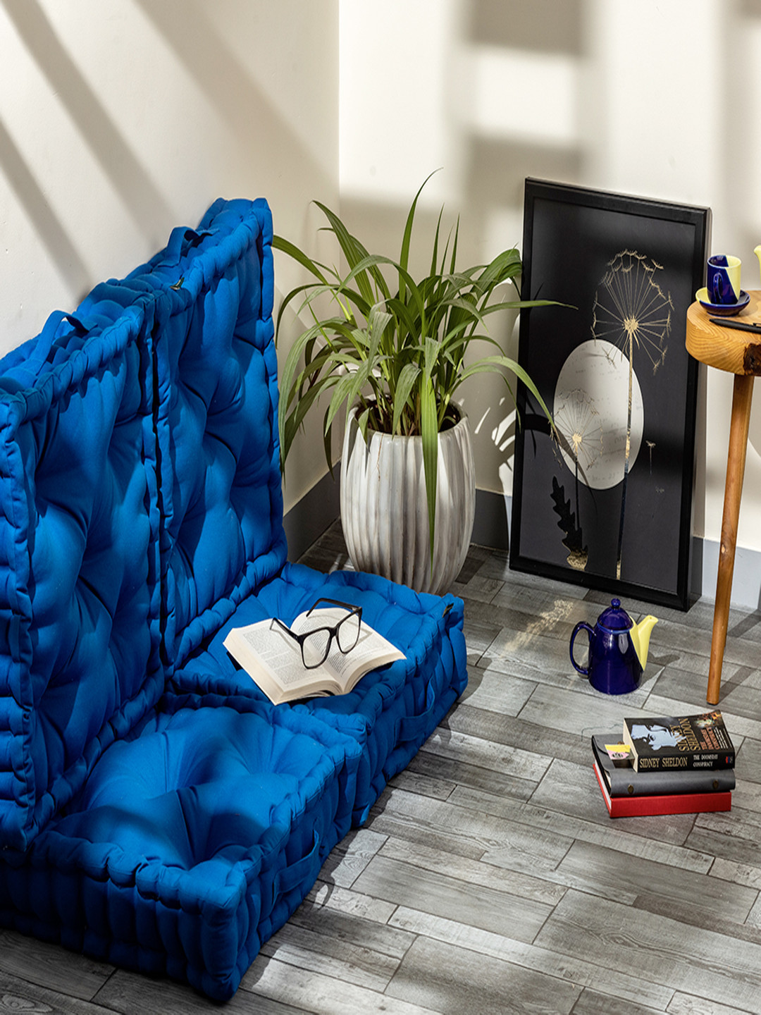 SKANDA FAB 4-pcs Blue Pure Cotton Square-Shaped Floor Cushion