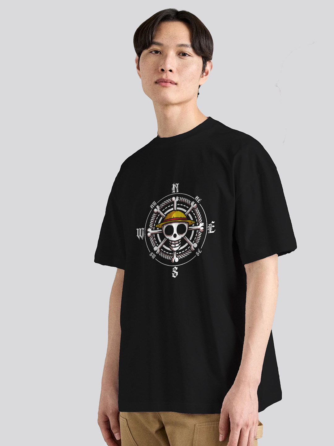 The Korhean Store Unisex Luffy Pirates Anime Streetwear Regular Fit Graphic Printed Cotton Tshirt