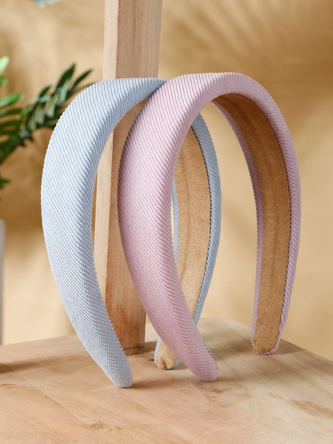 Stoln Women Set of 2 Plain Lilac and Blue Broad Hair Band