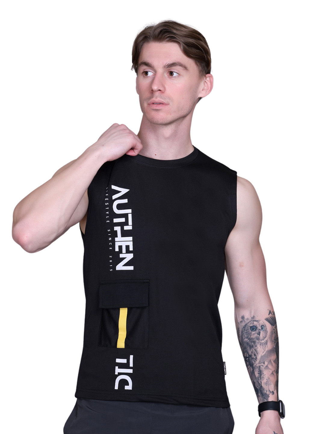Looks United Printed Sleeveless Innerwear Vest-VST-BLK-1013-M