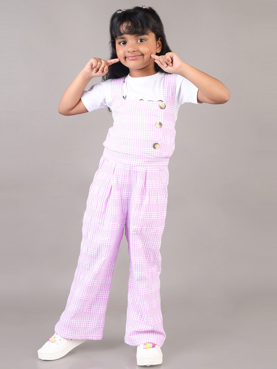 Nature Nook Kids Girls Checked Basic Jumpsuit