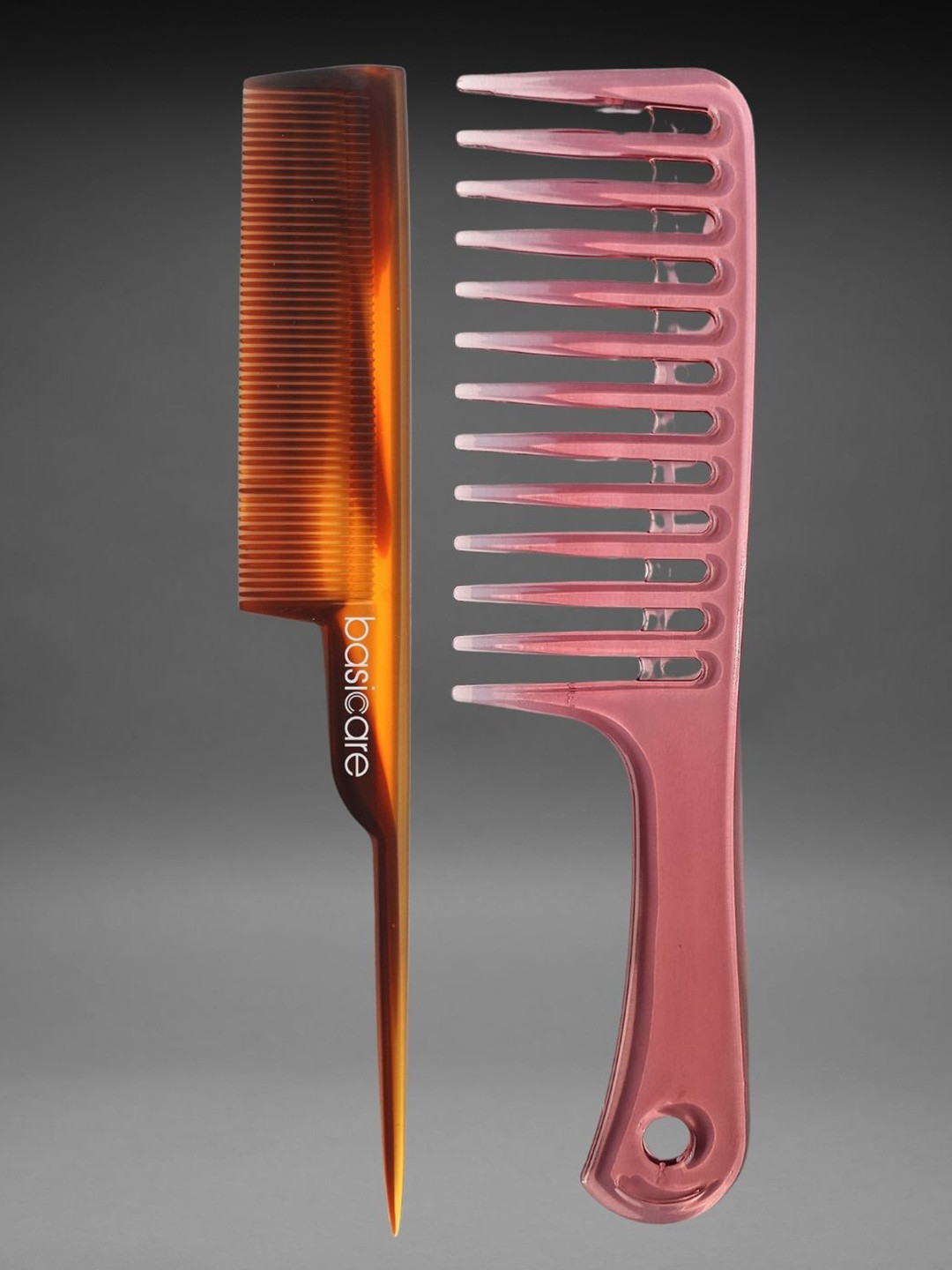 basicare Set Of 2 Wide Teeth & Tail Detailing Hair Combs - Pink & Brown