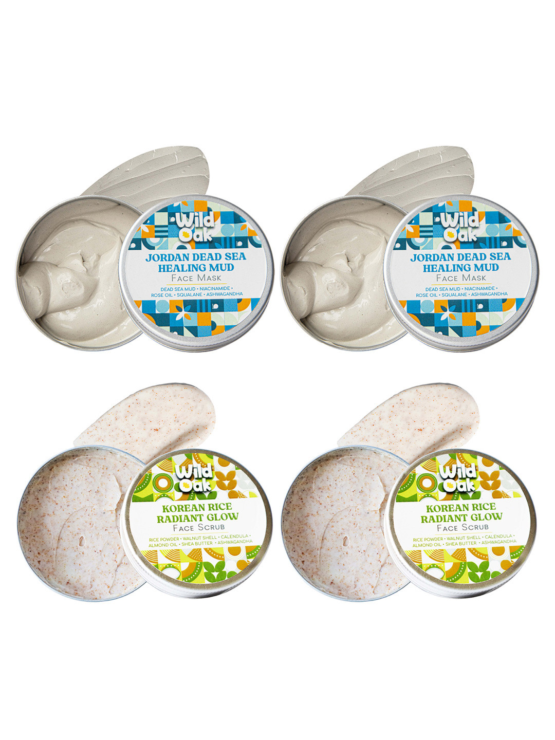 Wild Oak Set of 2 Korean Rice Face Scrub & 2 Jordan Dead Sea Mud Face Mask - 100 g each