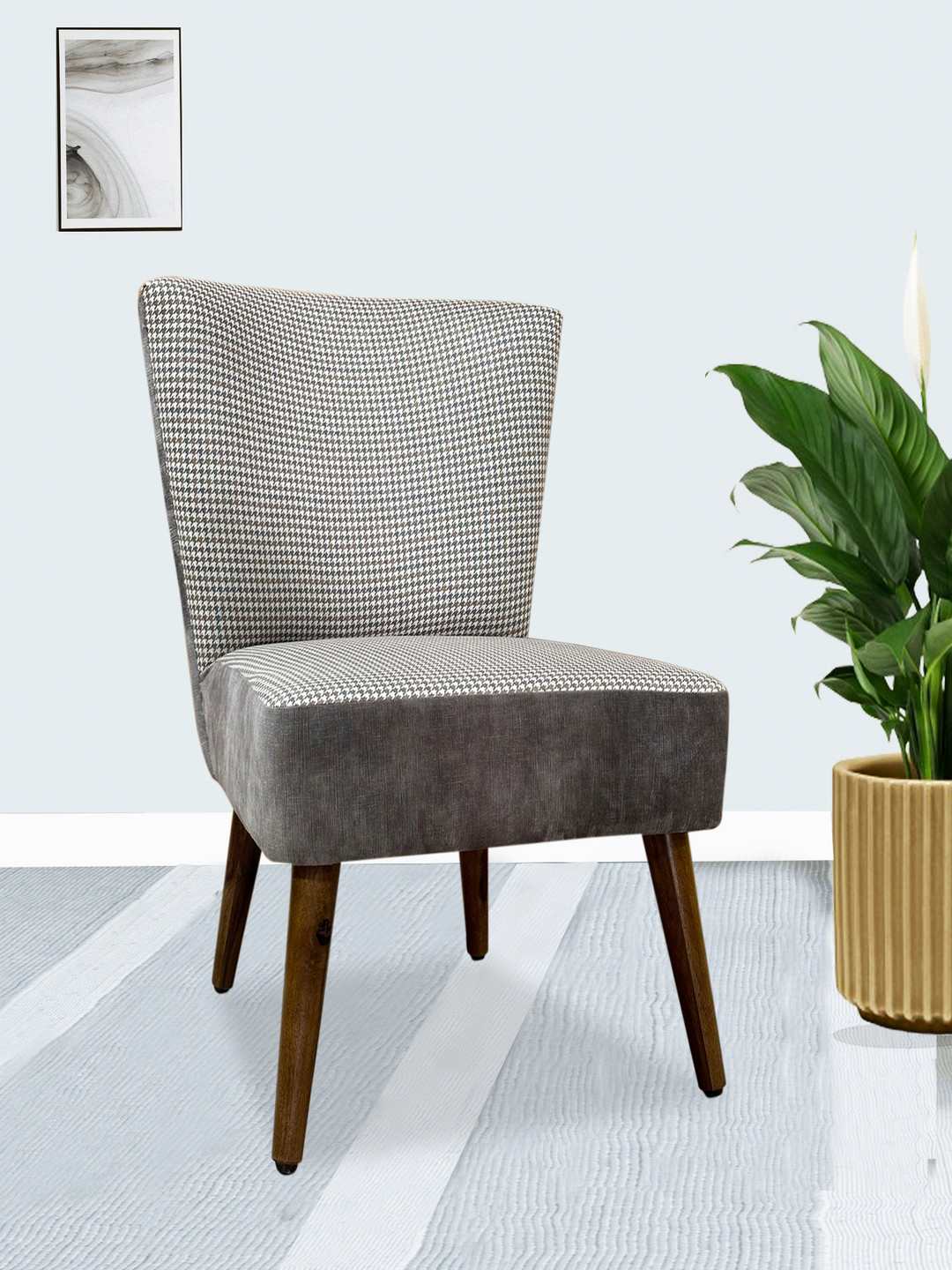 GLOBALLY INDIAN Grey & Brown Modern Accent Wooden Lounge Chair