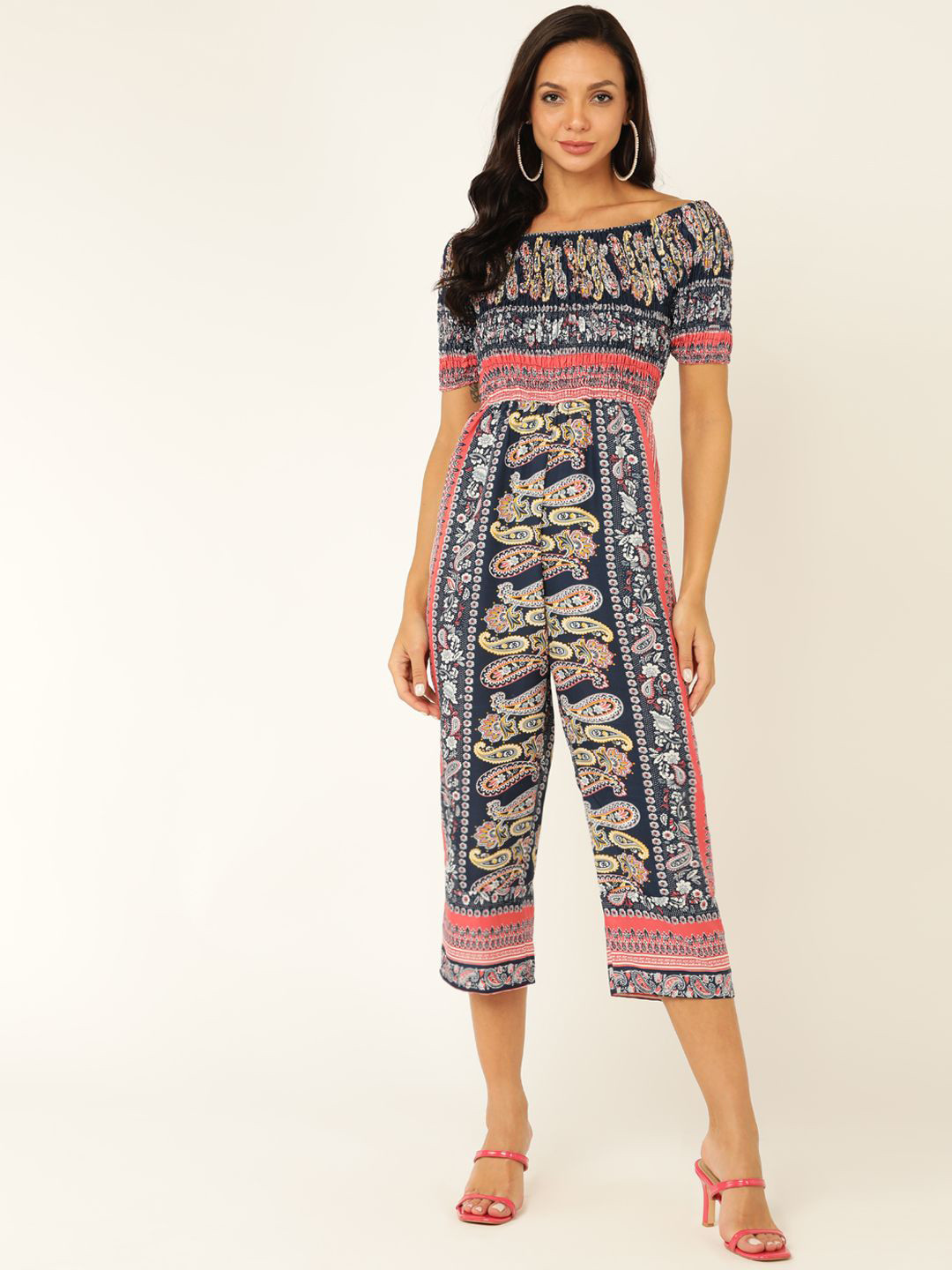 MISS HAUTE Off-Shoulder Printed Capri Jumpsuit
