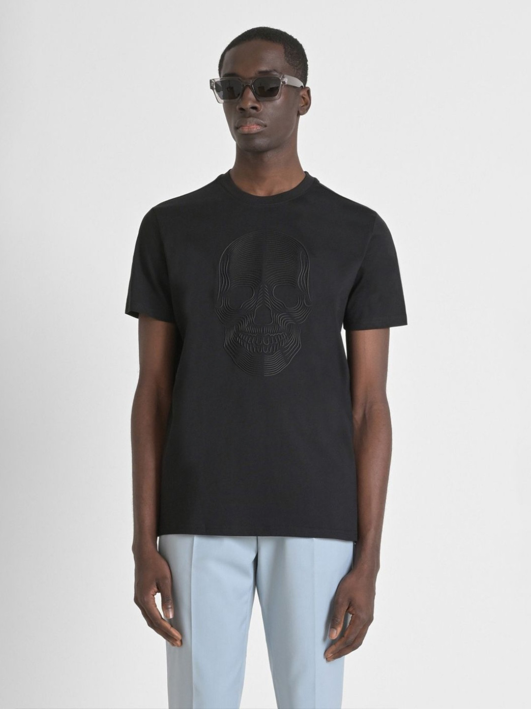 Antony Morato Men Round Neck Short Sleeve Skull Motif Pure Cotton T-shirt