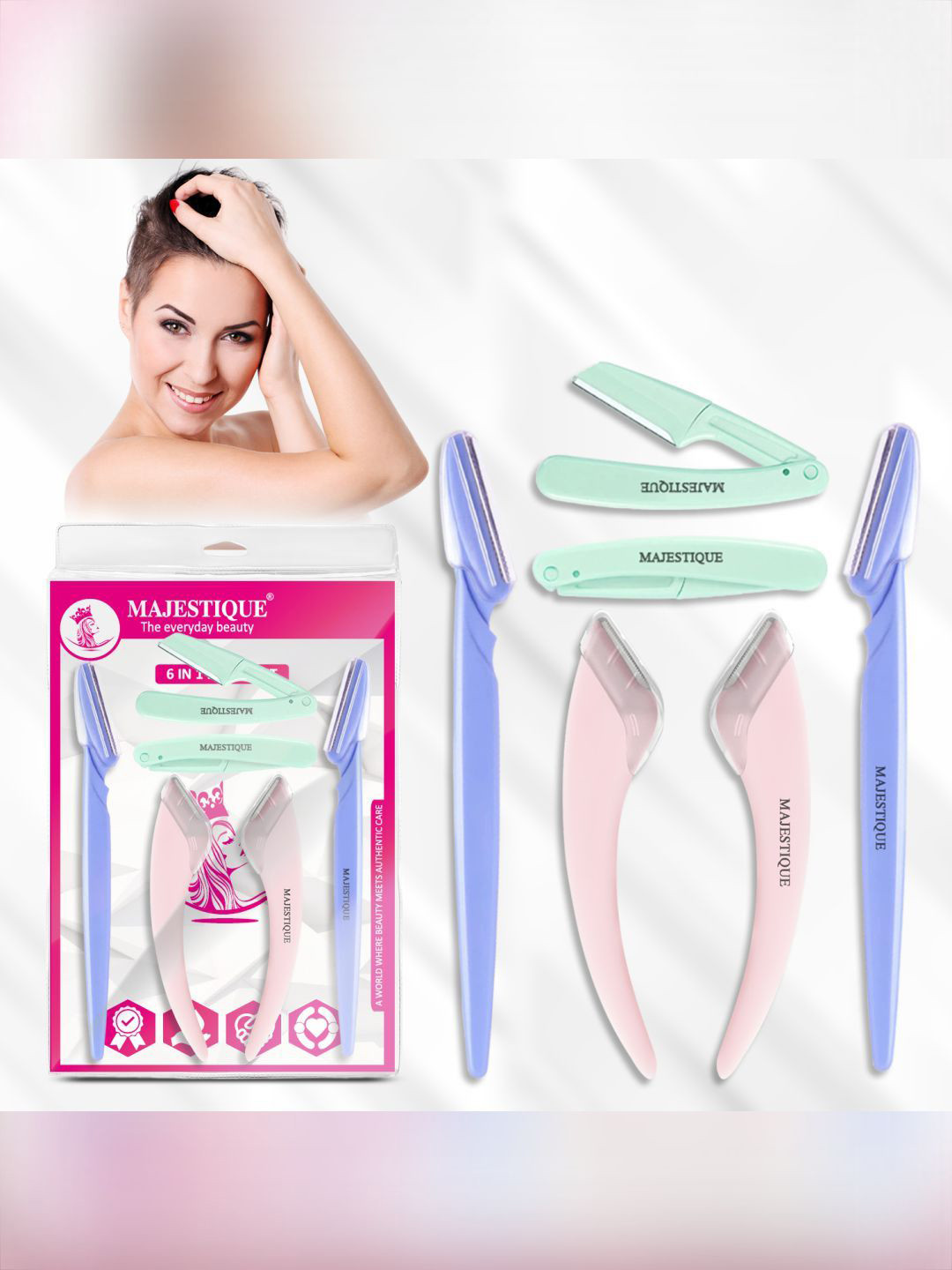 MAJESTIQUE Set Of 6 Stainless Steel Facial Razor Set For Smooth Hair Removal