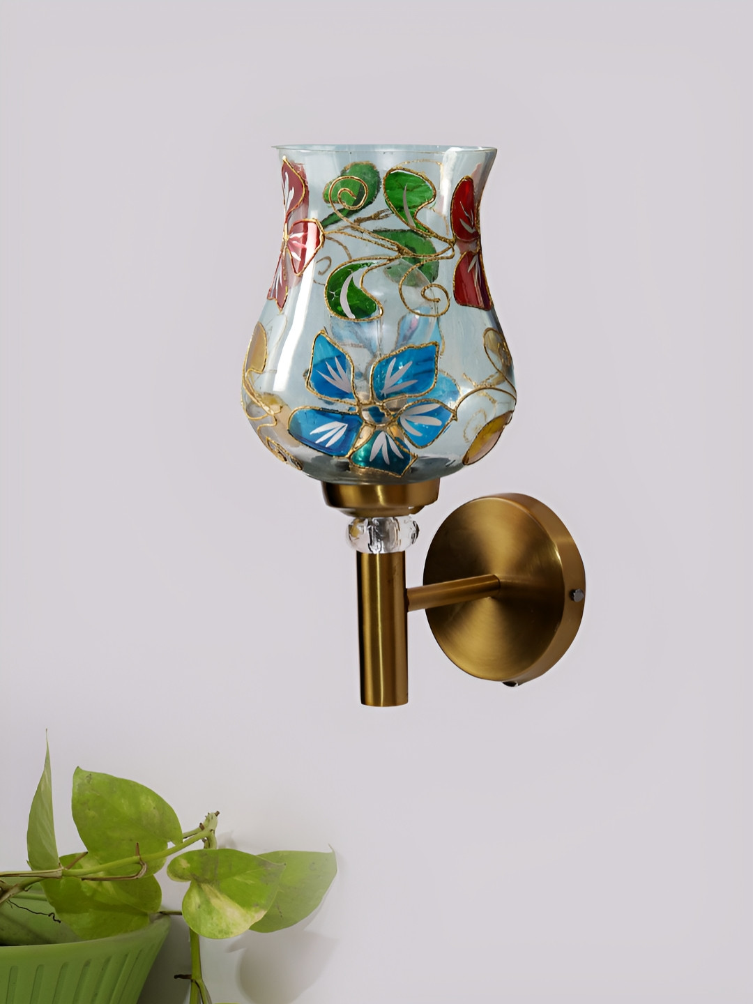 Devansh Blue & Green Metal Mosaic Glass Abstract Shaped Wall Lamp