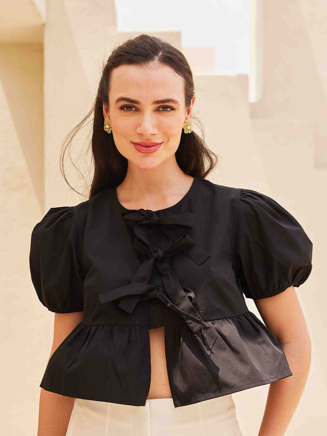 House of Sal Puff Sleeve Cotton Styled Back Top