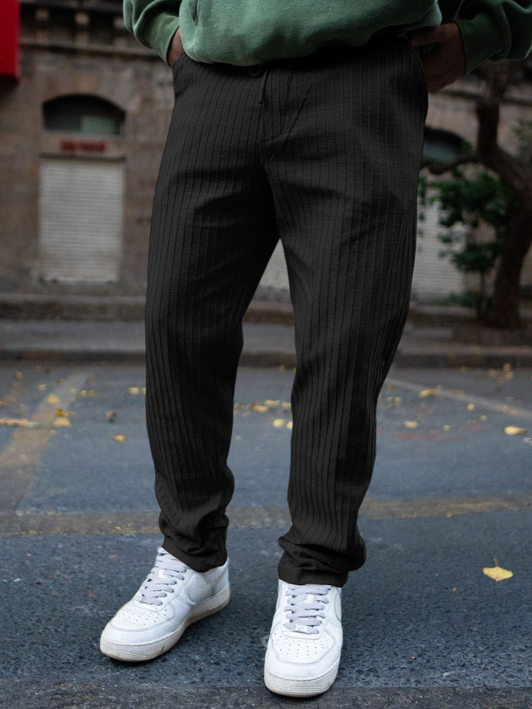 Powerlook Black Regular Fit Crushed Drop Needle Track Pant