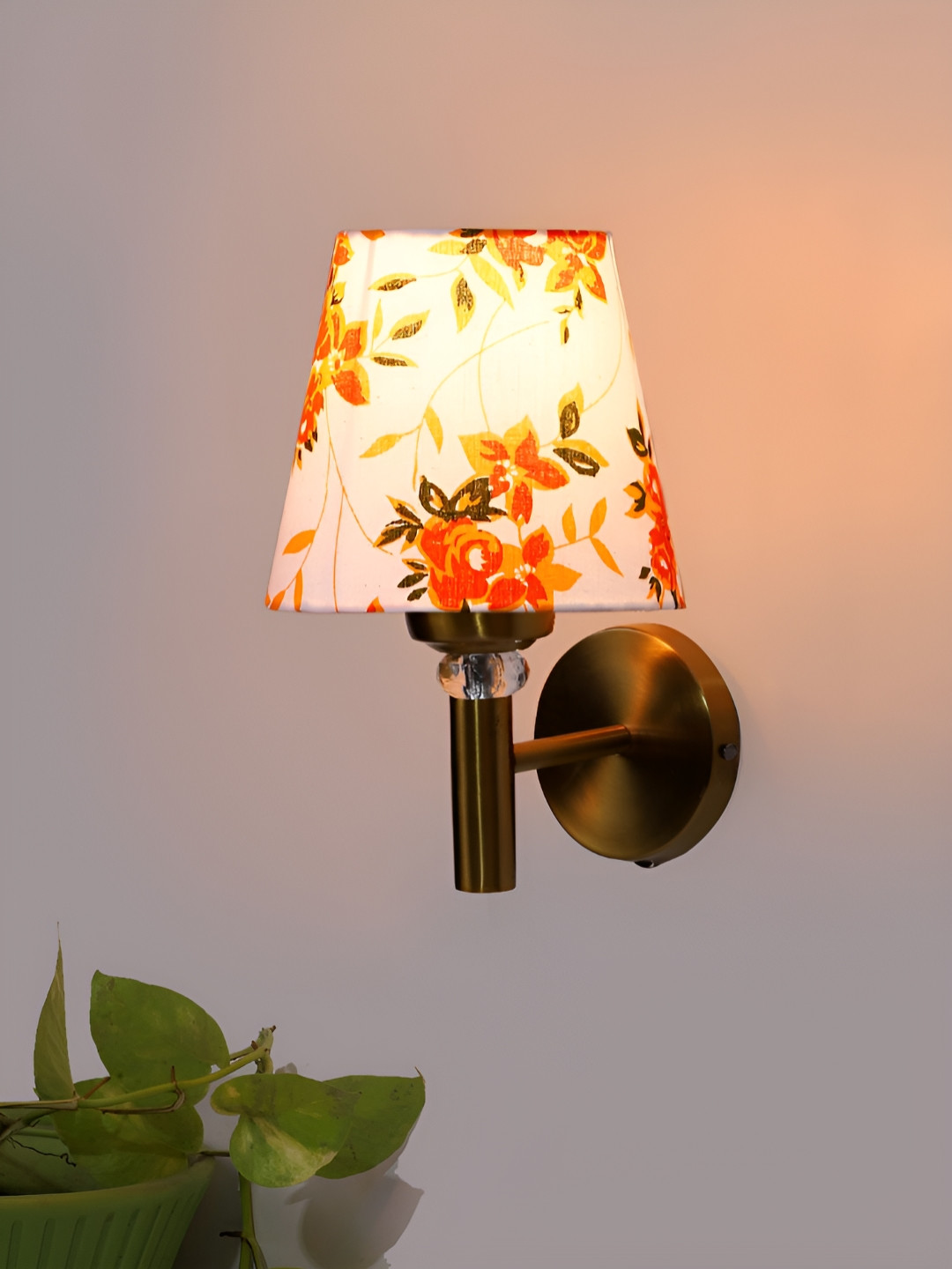 Devansh White & Orange-Colored Metal Traditional Abstract Shaped Shaped Wall Lamp