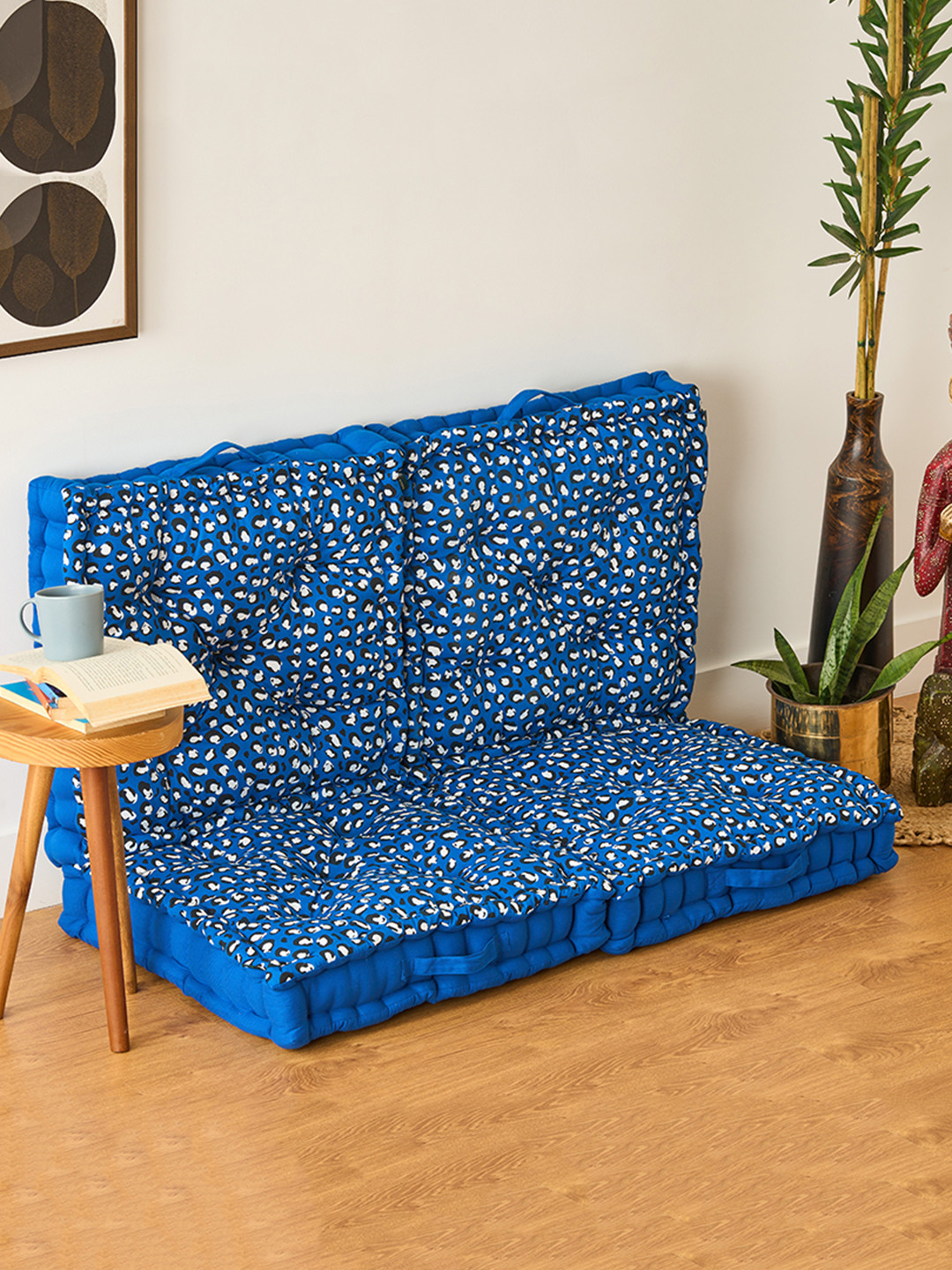 SKANDA FAB Blue & White 4 Pieces Abstract Printed Cotton Square Floor Cushions