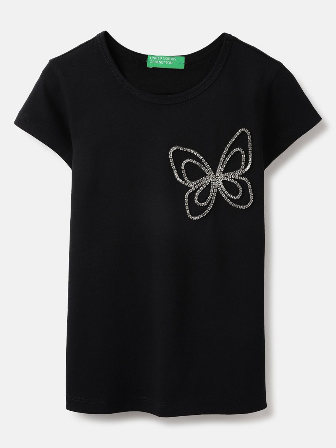 United Colors of Benetton Regular Fit Round Neck Rhinestone Embellished T-shirt