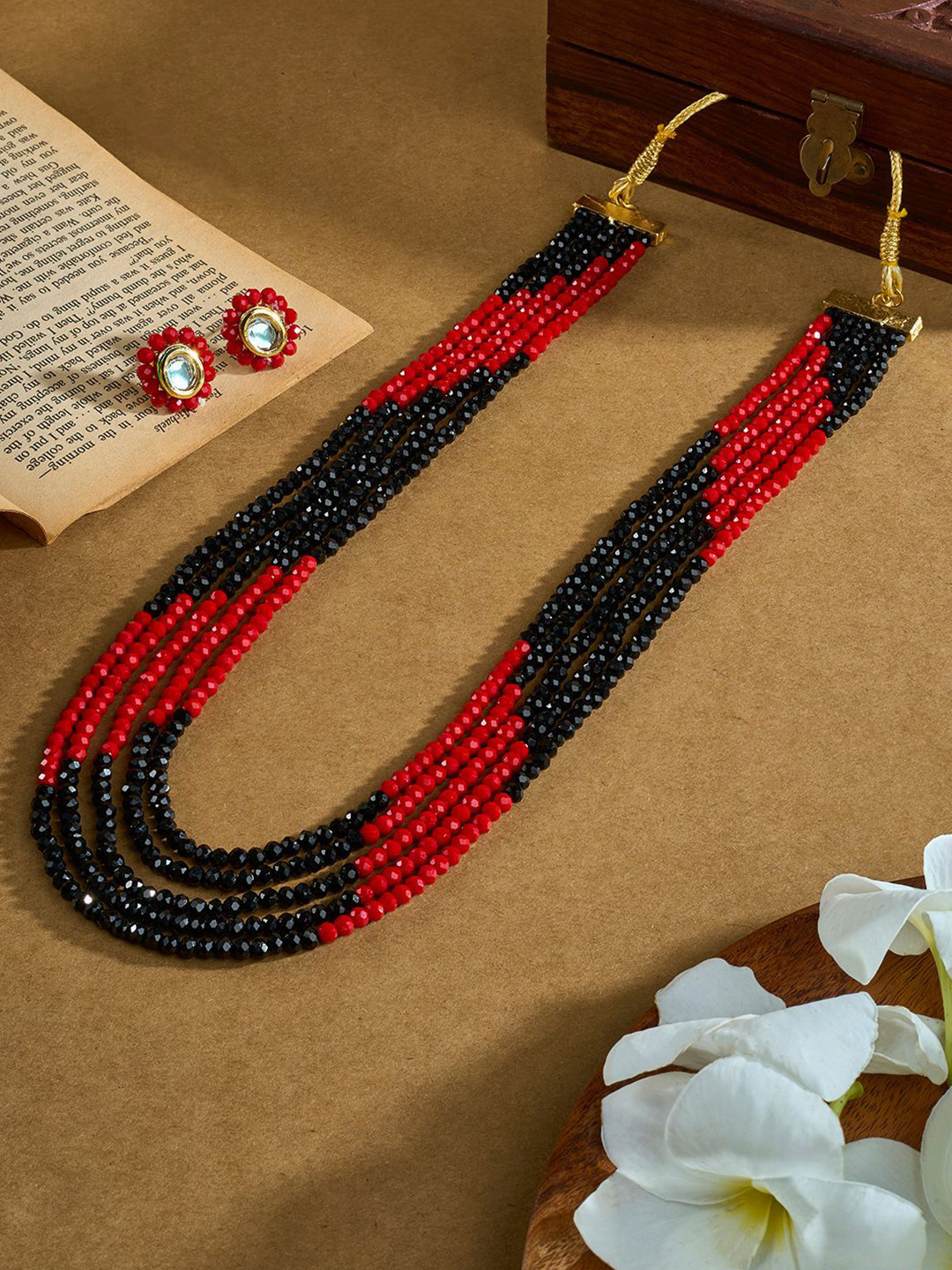 TEEJH Gold-Plated Anmol Beaded Jewellery Set