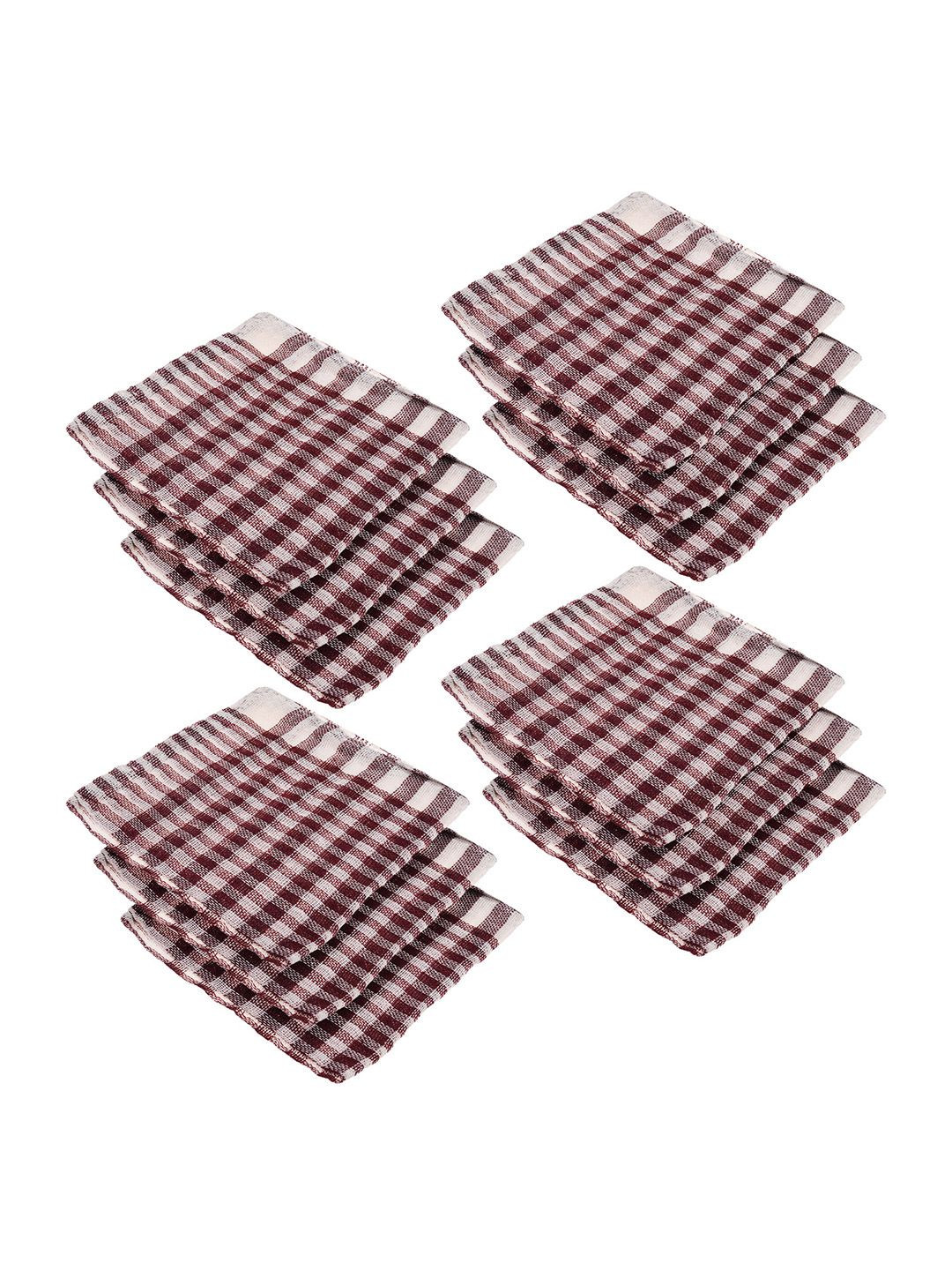 Kuber Industries Maroon & White 12 Pieces Checked  300 GSM Cotton Kitchen Towels