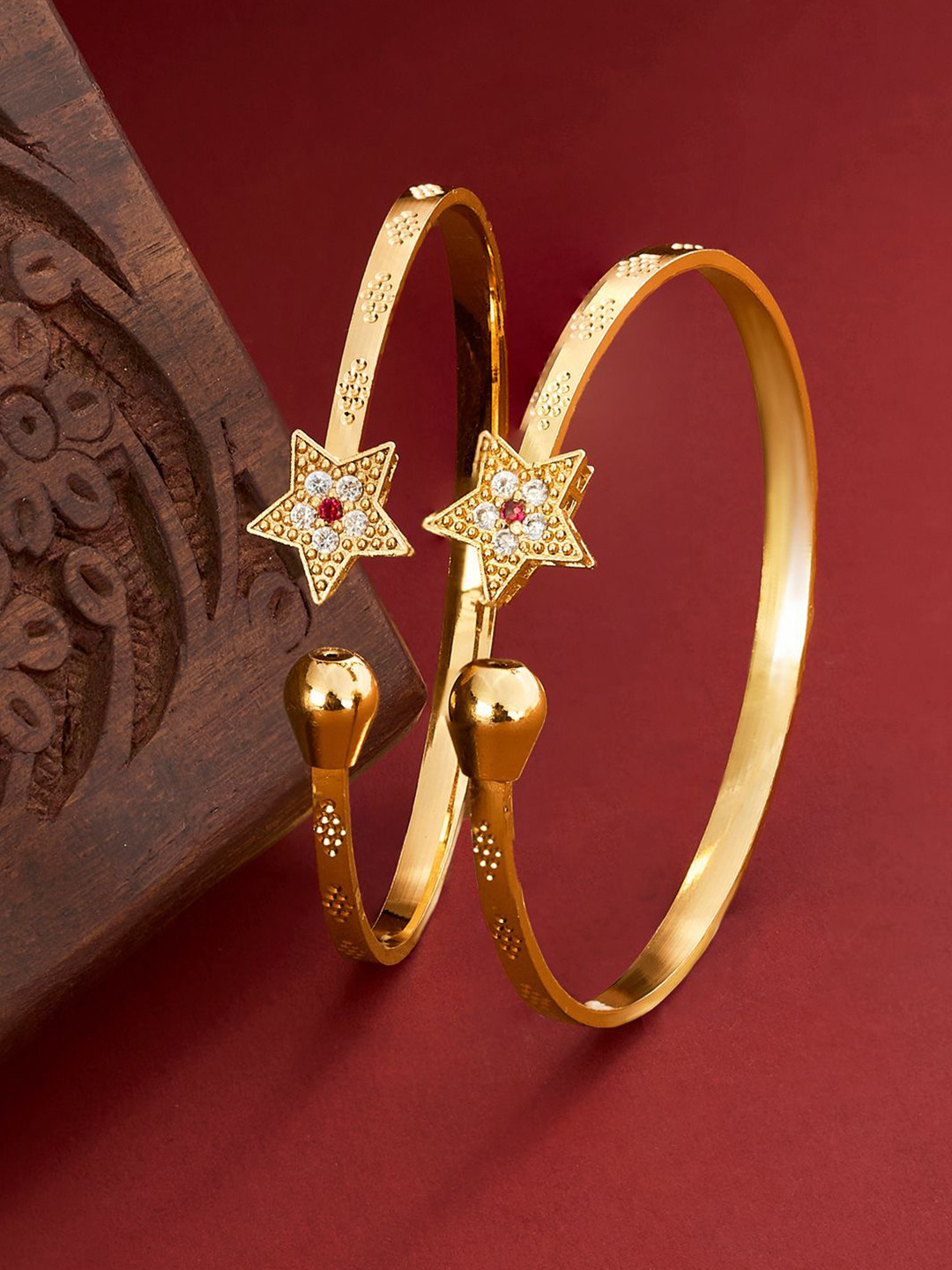 TEEJH Women 2 Gold-Plated Bangle-Style Bracelet