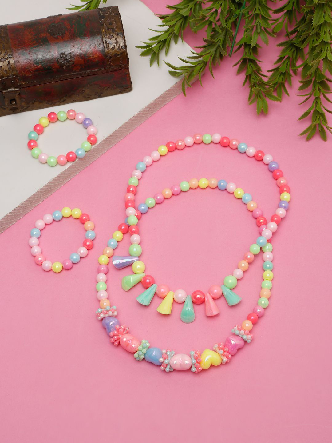 Stoln Girls Set of 2 Multicolour Beaded Necklace and Bracelet Set