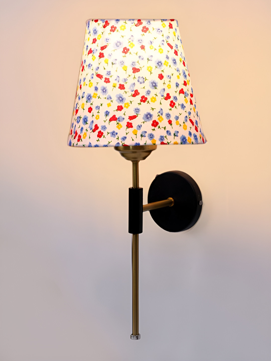 Devansh White & Red Printed Metal Traditional Frustum Shaped Wall Lamp