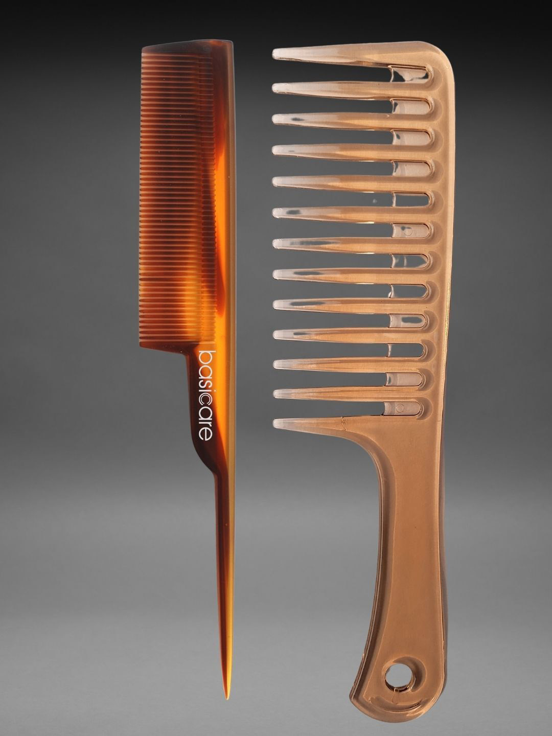 basicare Set Of 2 Wide Teeth & Tail Detangling Hair Combs - Brown