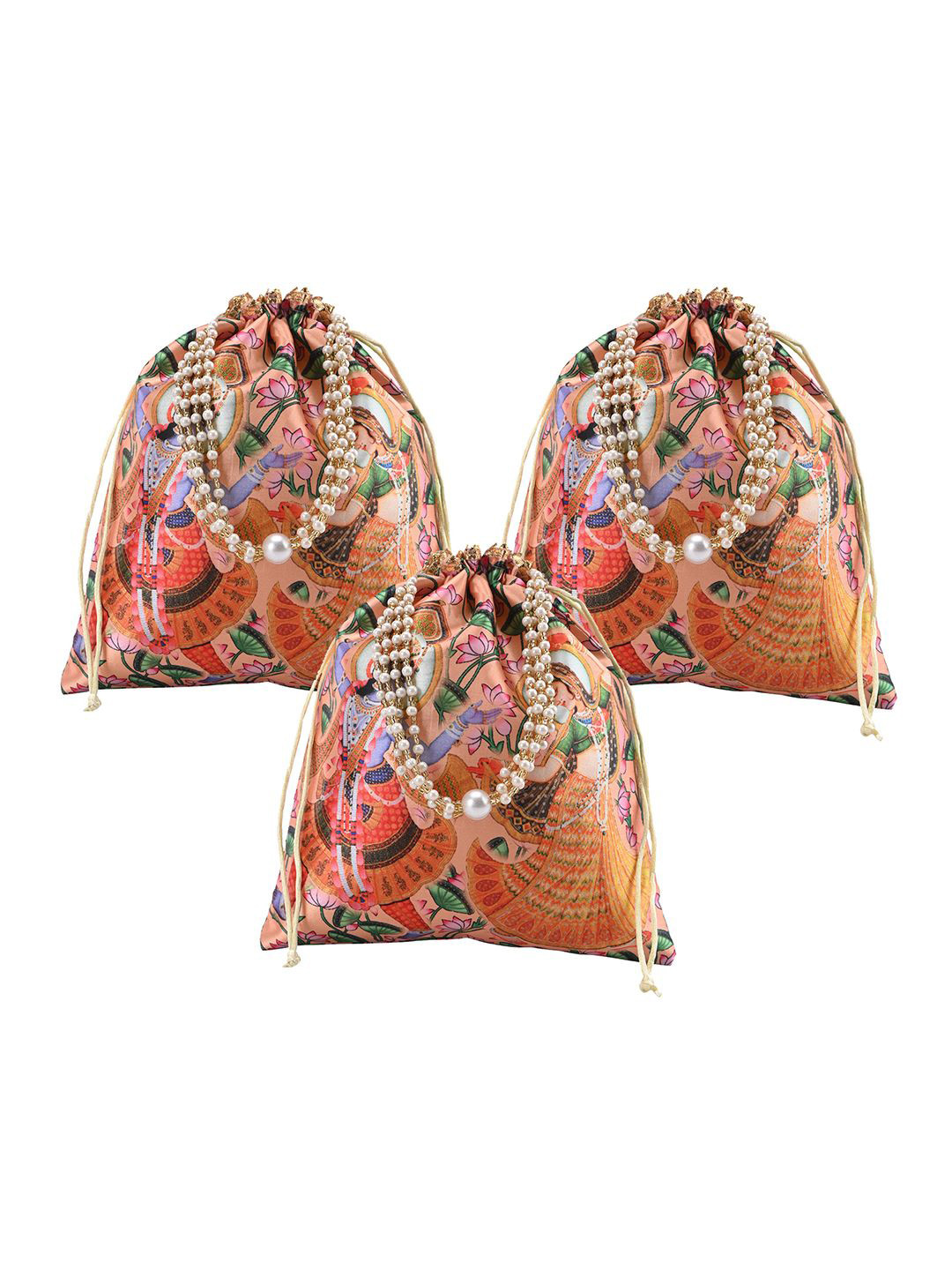 Kuber Industries 3 Pcs Potli Bag For Women & Girls Radha Krishna Printed Potli Clutch