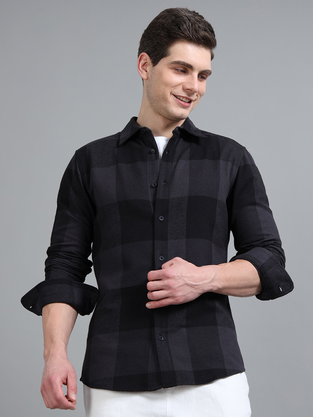 StitchX Men Long Sleeve Brushed Cotton Buffalo Checkered Shirt