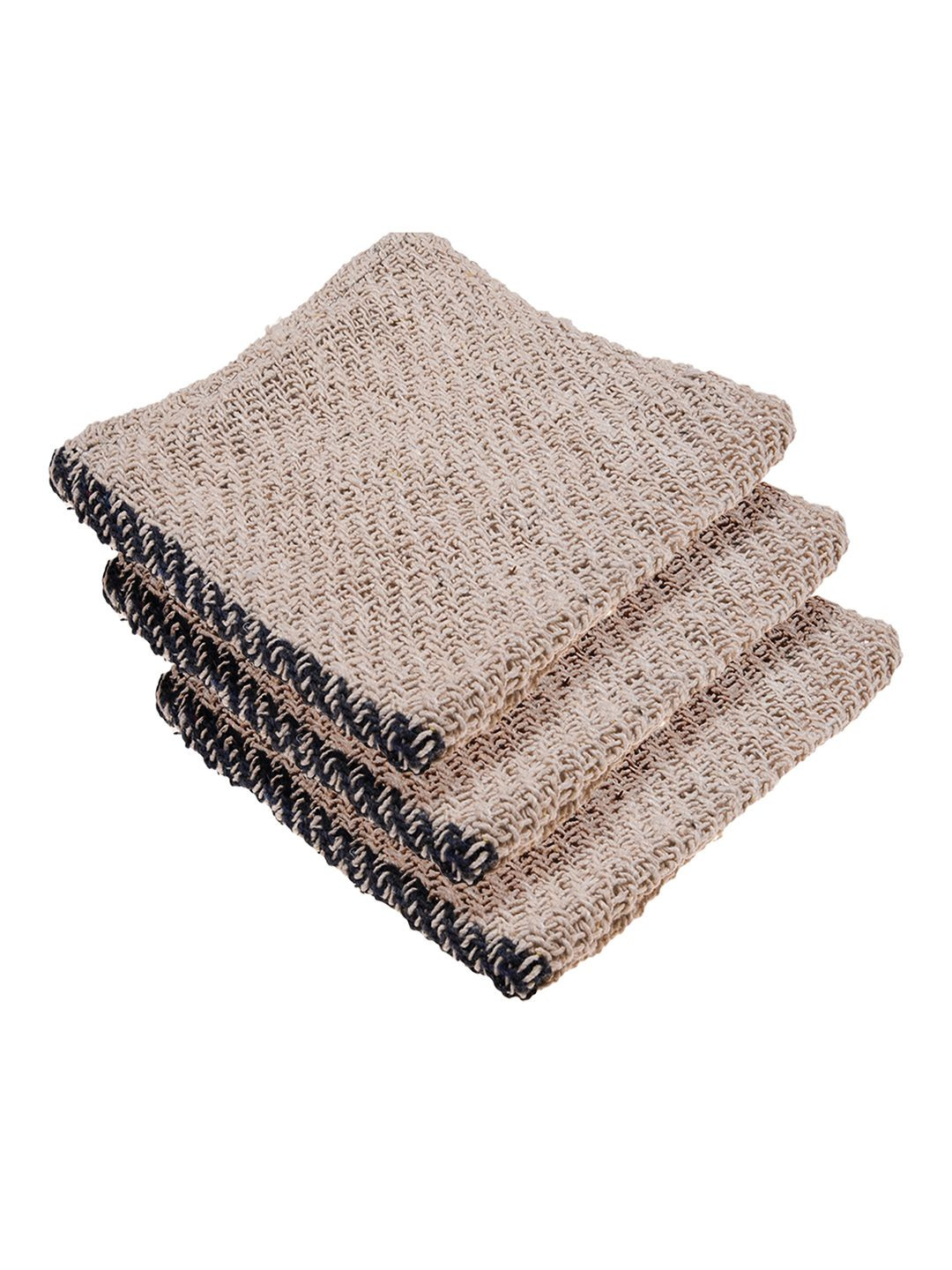 Kuber Industries Beige & Black 3 Pieces Textured Cotton Floor Cleaning Cloths