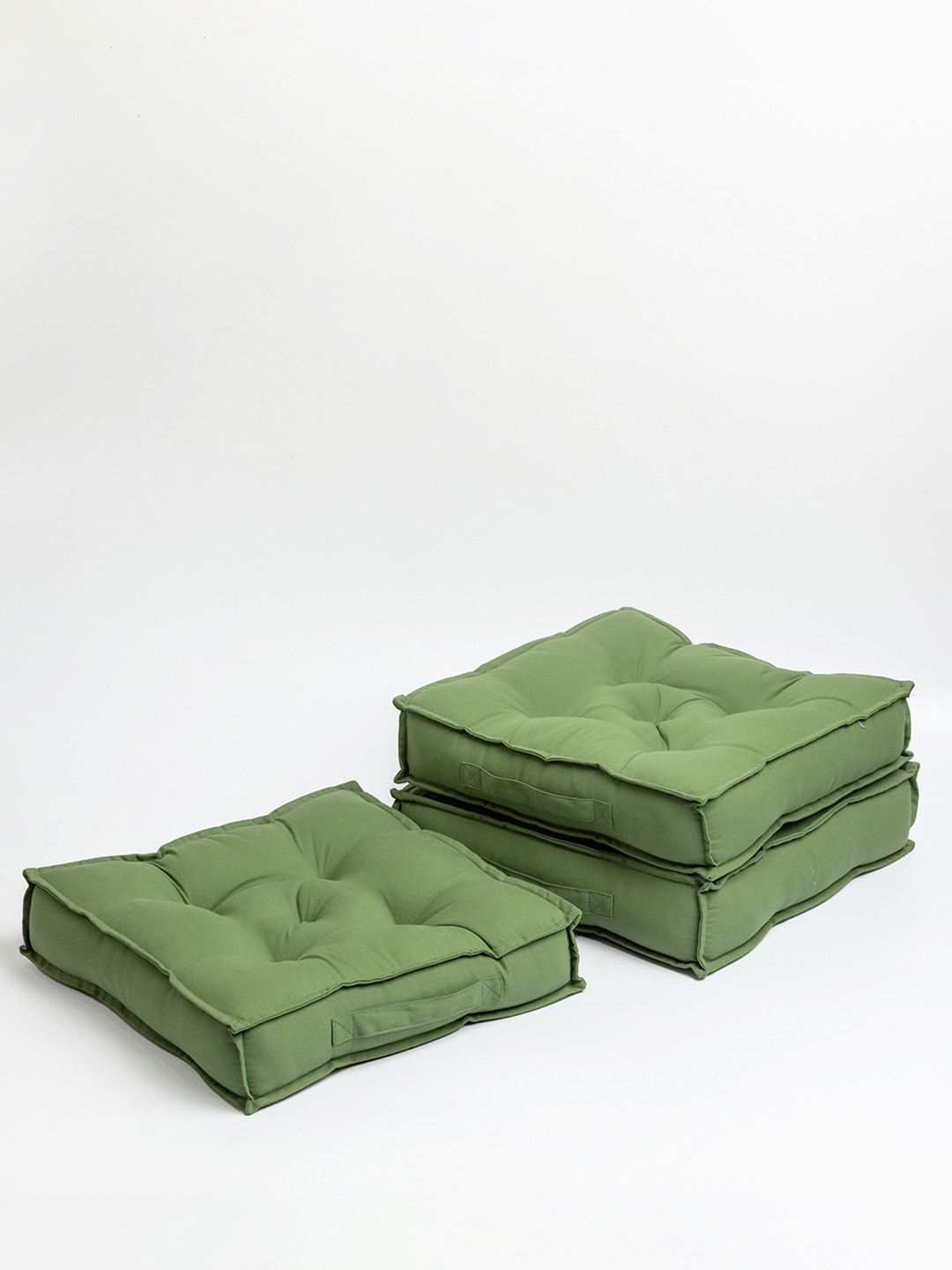 SKANDA FAB Green 3 Pieces Pure Cotton Square Floor Cushions
