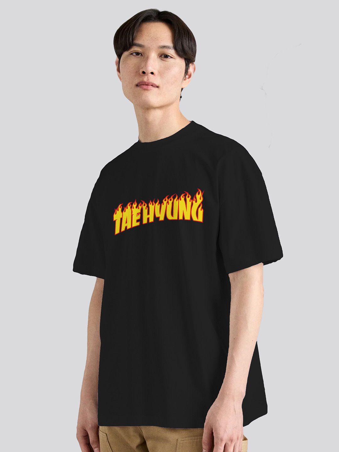 The Korhean Store Unisex BTS Taehyung Fire Streetwear Regular Fit Graphic Printed Cotton Tshirt