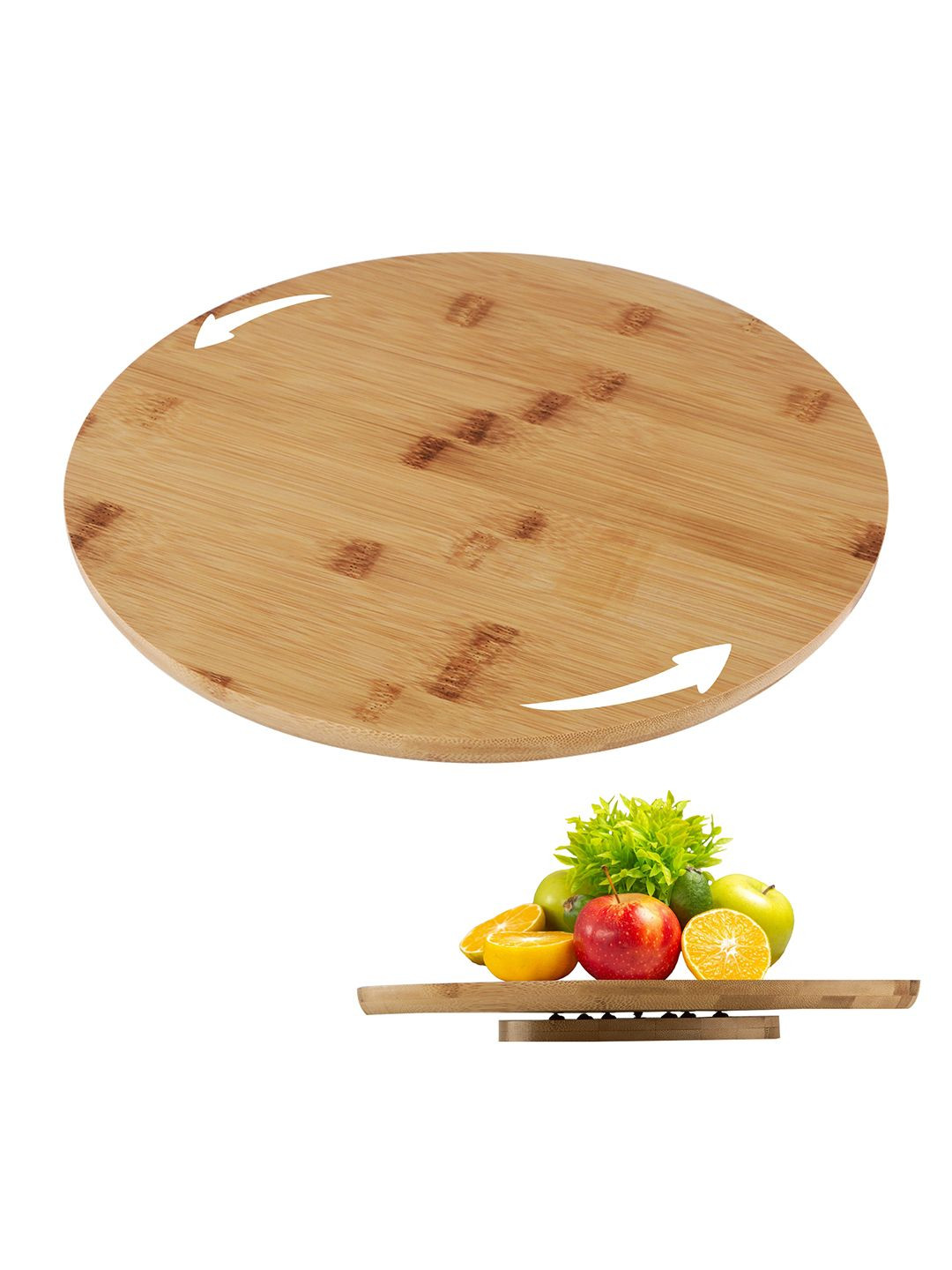 Kuber Industries Brown Wooden 360 Degree Rotating Food Platter