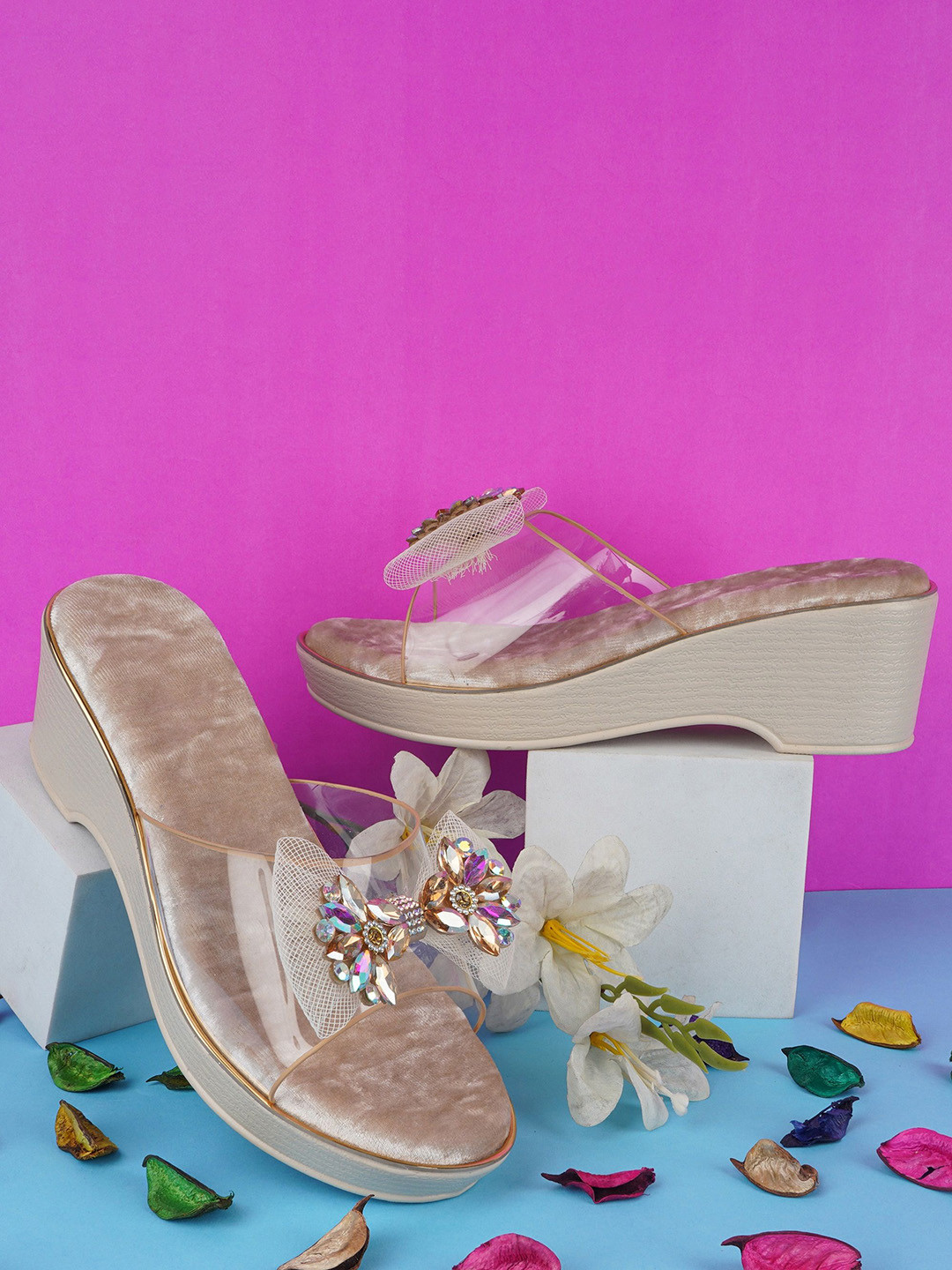 BAESD Velvet Open Toe Platform Heels