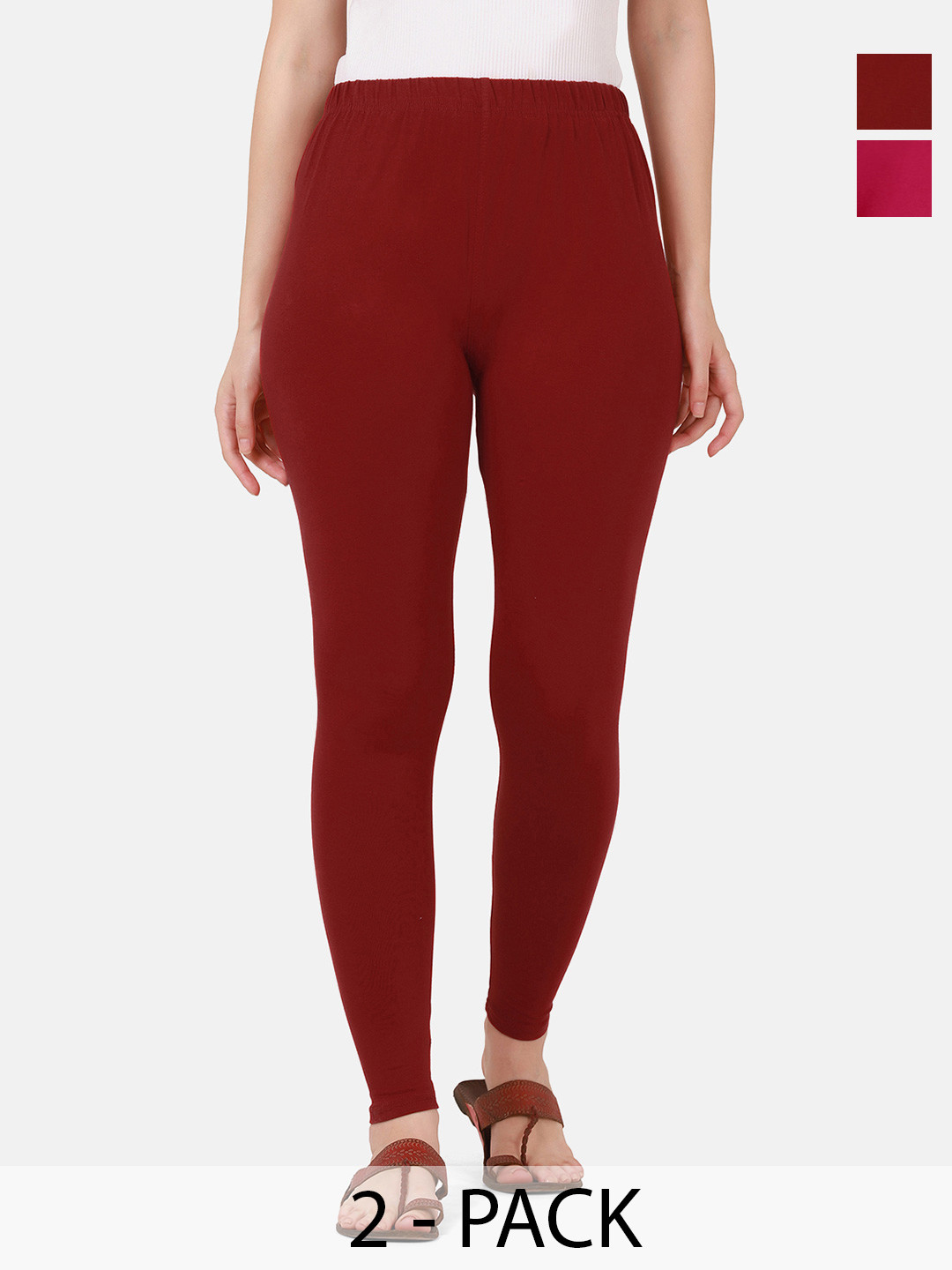 IQOA Pack Of 2 Pure Cotton Slim Fit Mid Rise Ankle Length Leggings