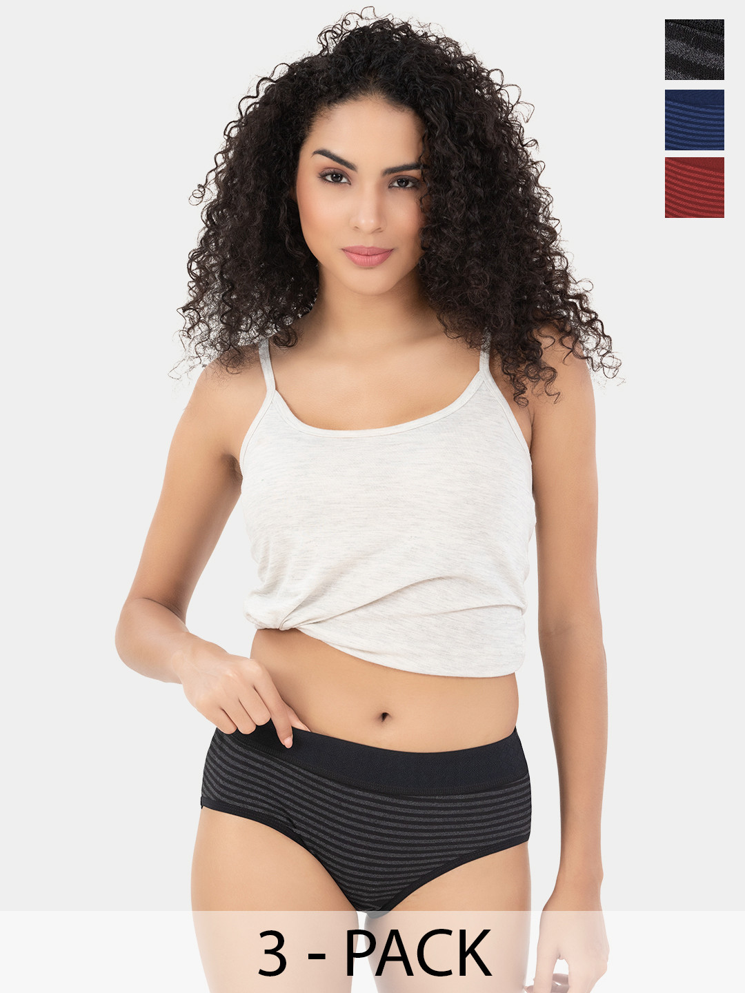 Trylo Saloni Pack of 3 Women Dark Broad Waist Band Combed Cotton Fabric Hipster Briefs