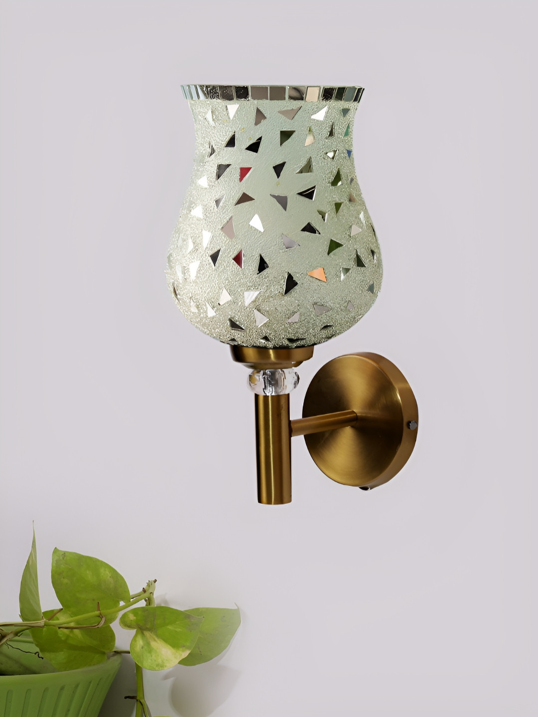 Devansh Green Antique Gold Wall Lamp With Mosaic Glass